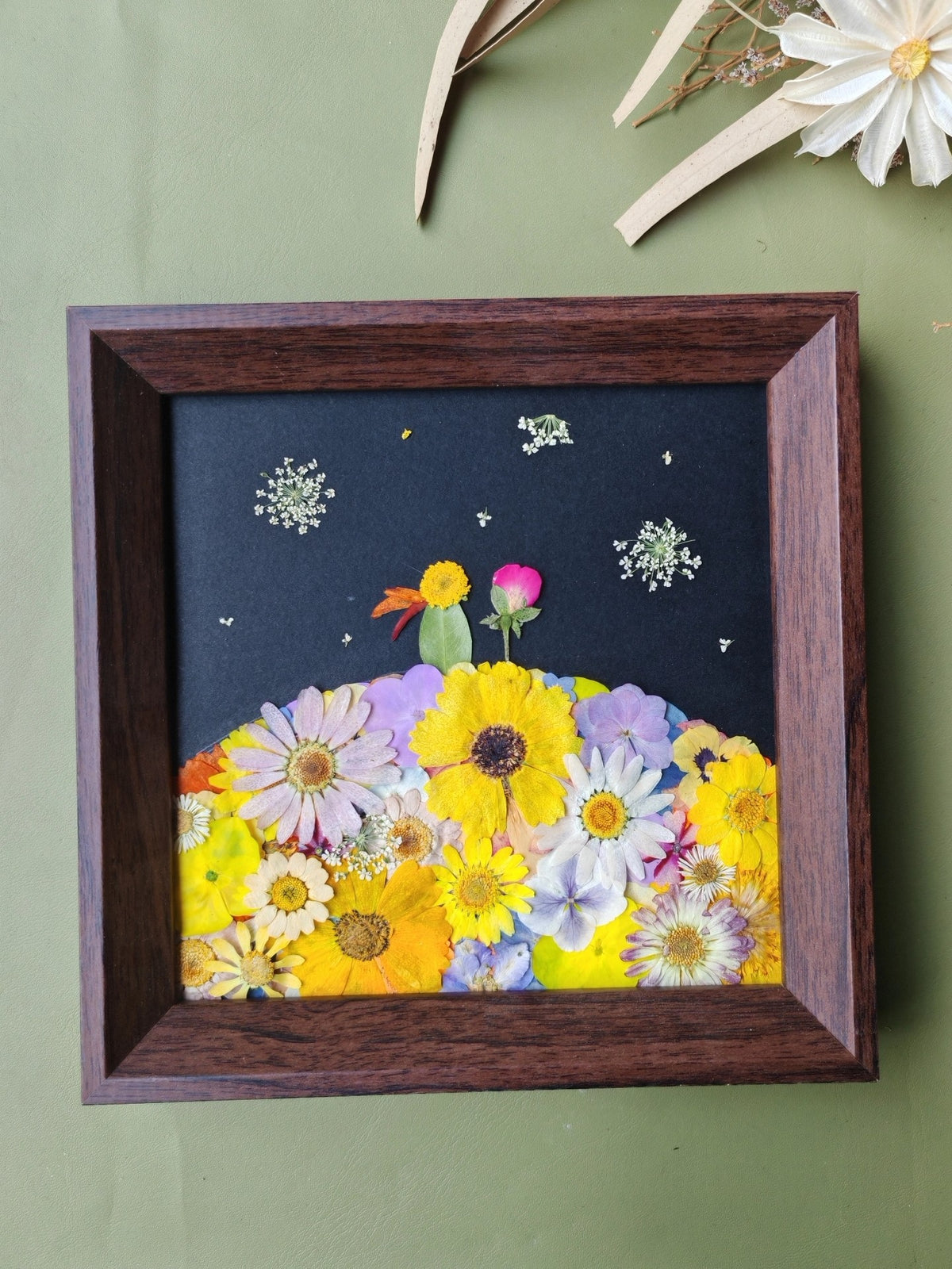 Pressed Flower Planet Wooden Frame Art