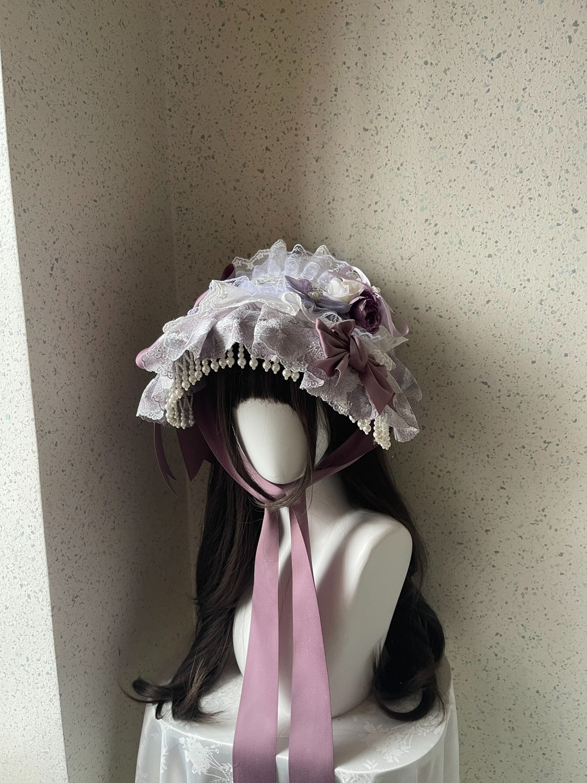 Lolita Bonnet Handmade Purple Lace