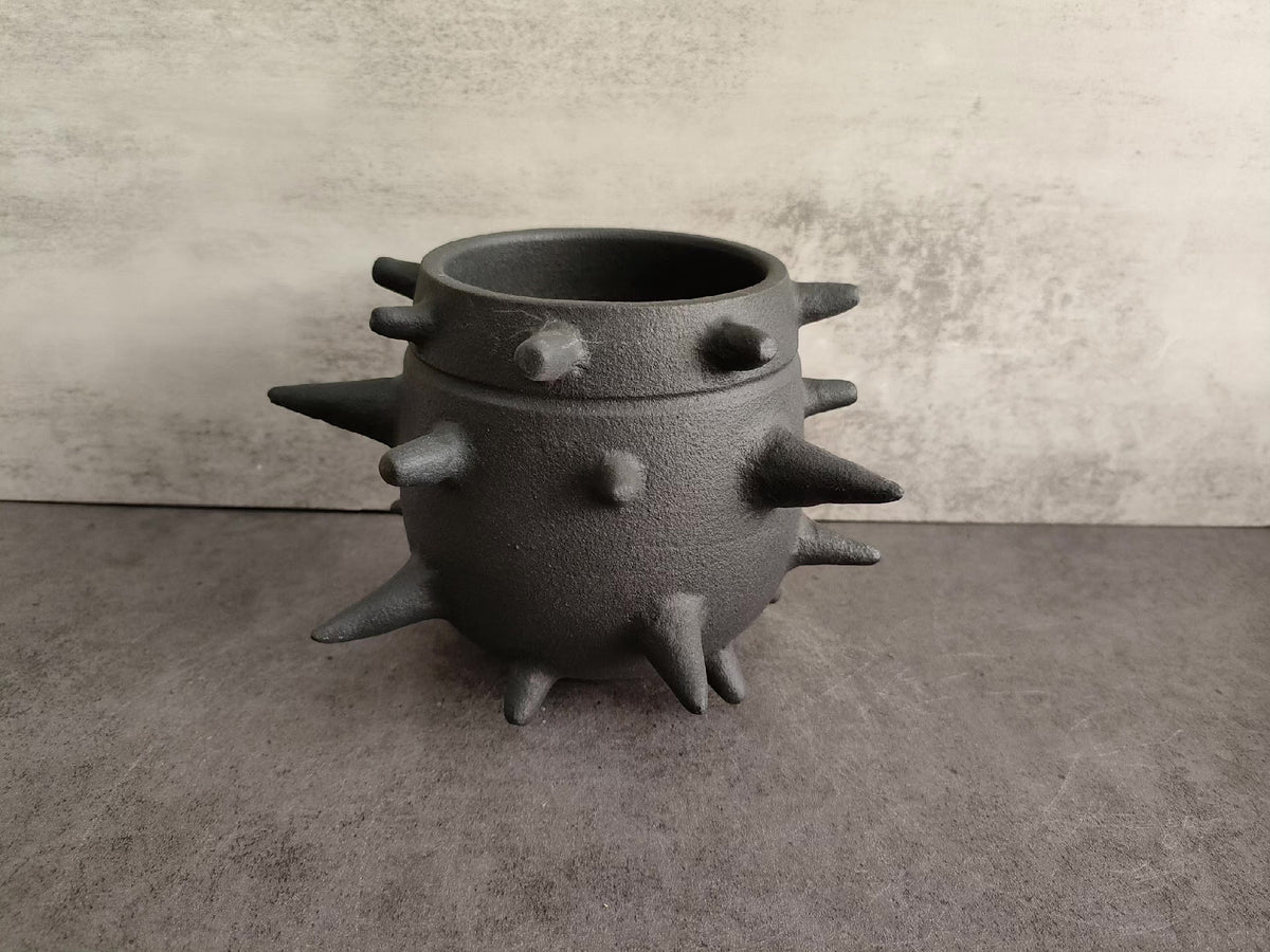 Spiked Ceramic Pot Dark Gray Matte