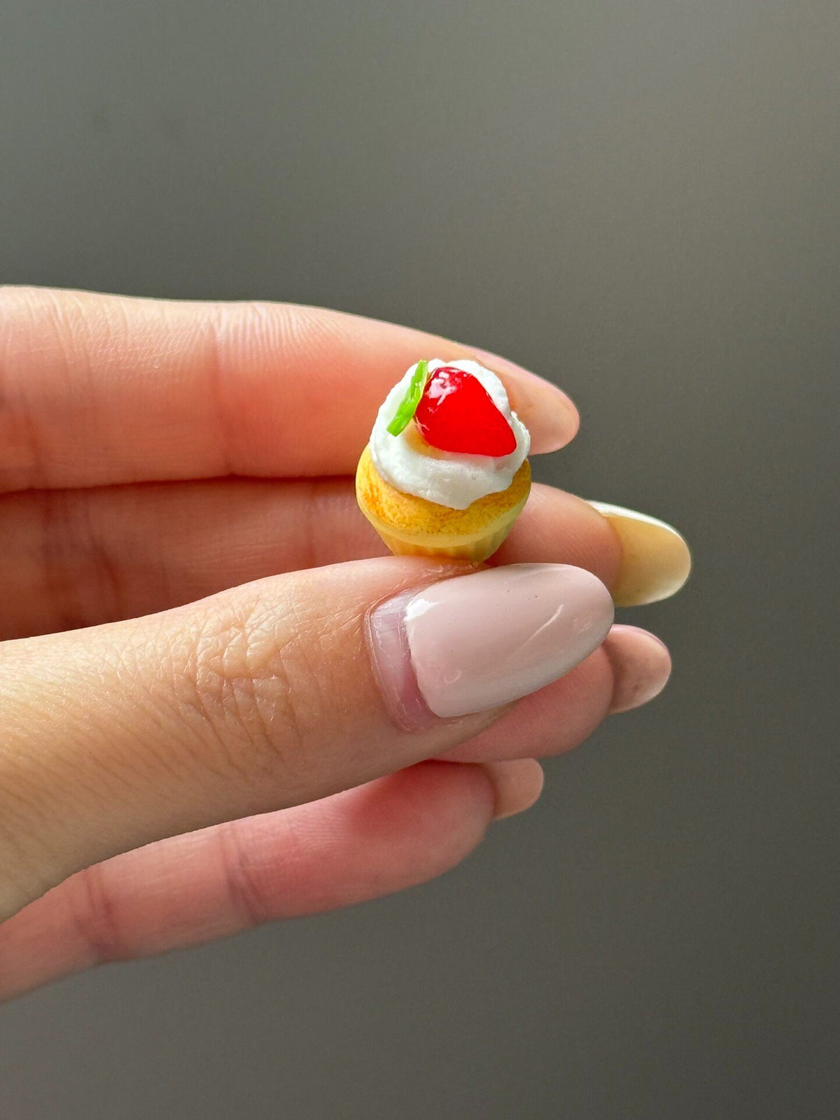 Miniature Clay Strawberry Cupcake Model
