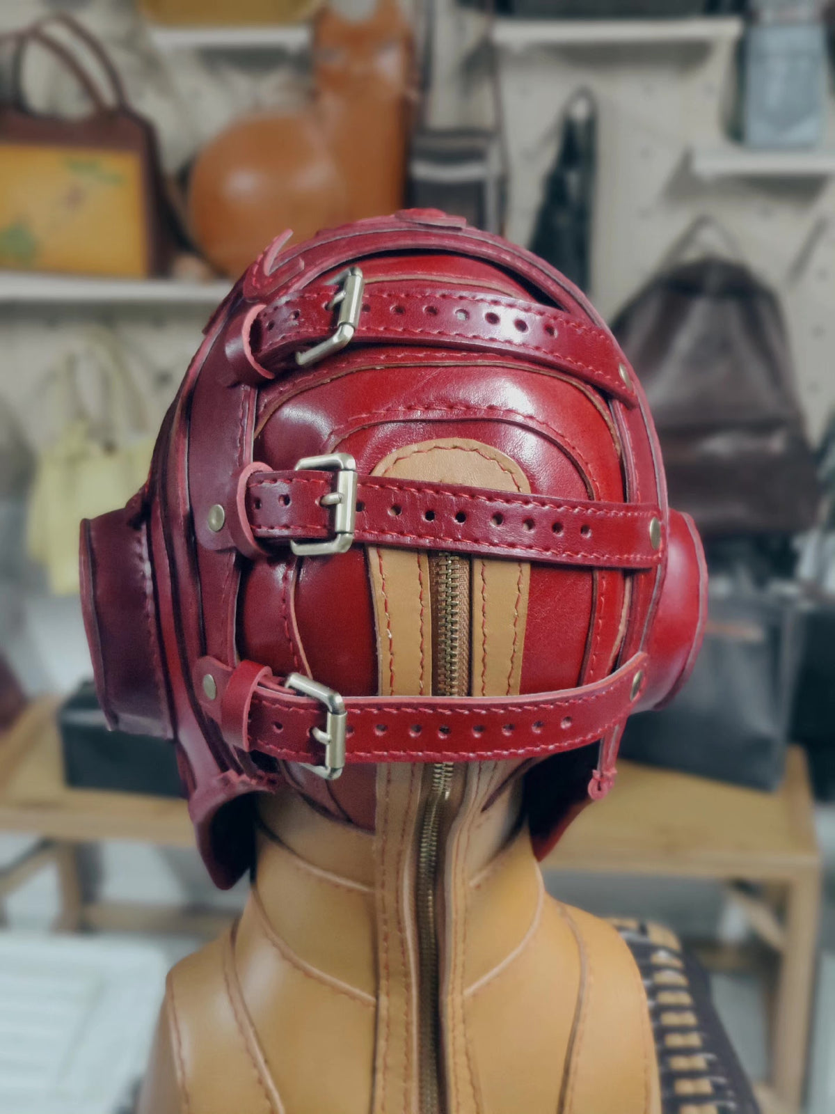 Custom Leather Helmet Mask Handcrafted Cowhide