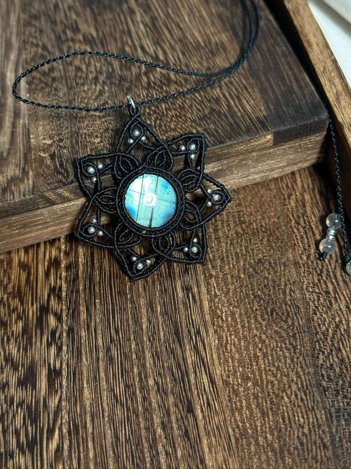 Natural Labradorite Macrame Star Necklace