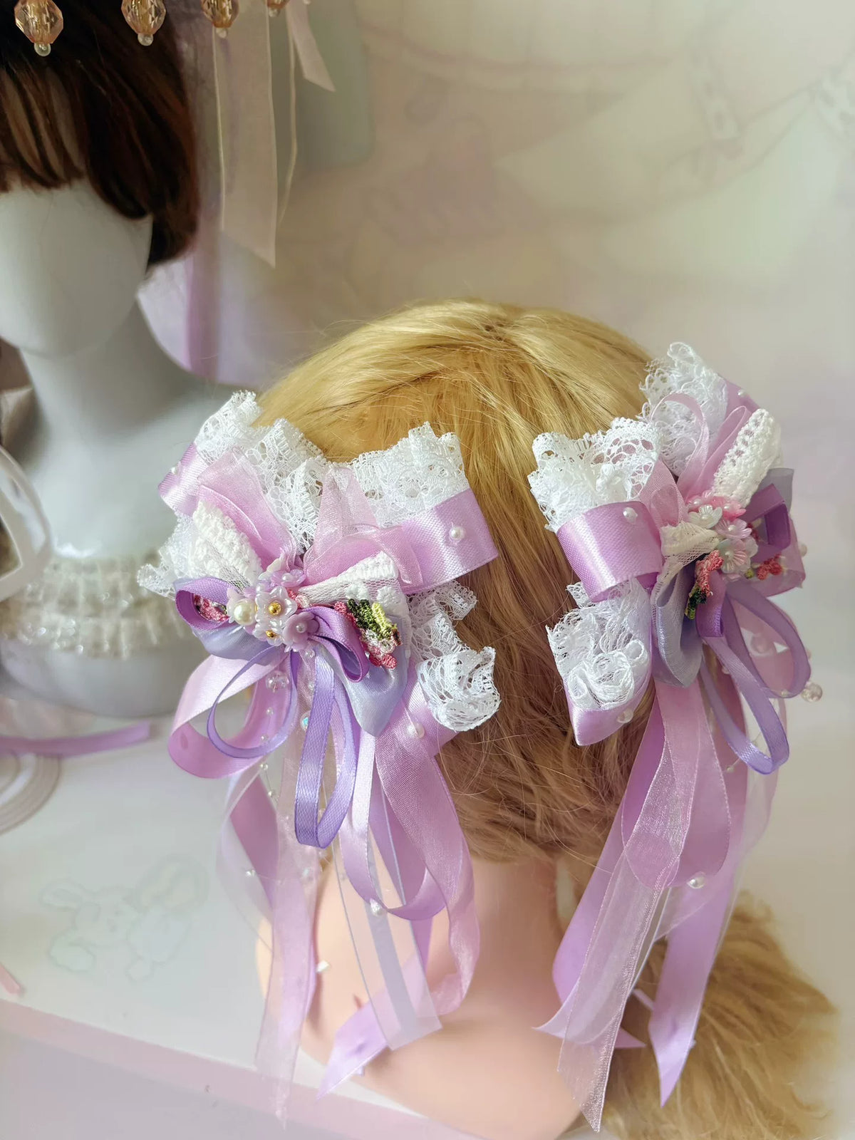 Adornos para el pelo con lazo de satén morado Lolita