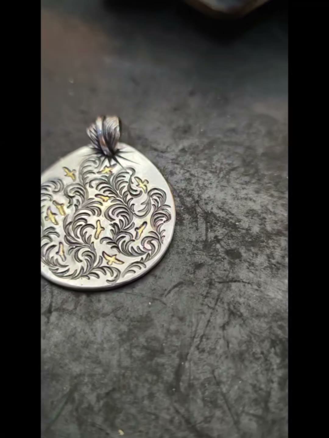 Silver Pendant with Gold Bird Inlay