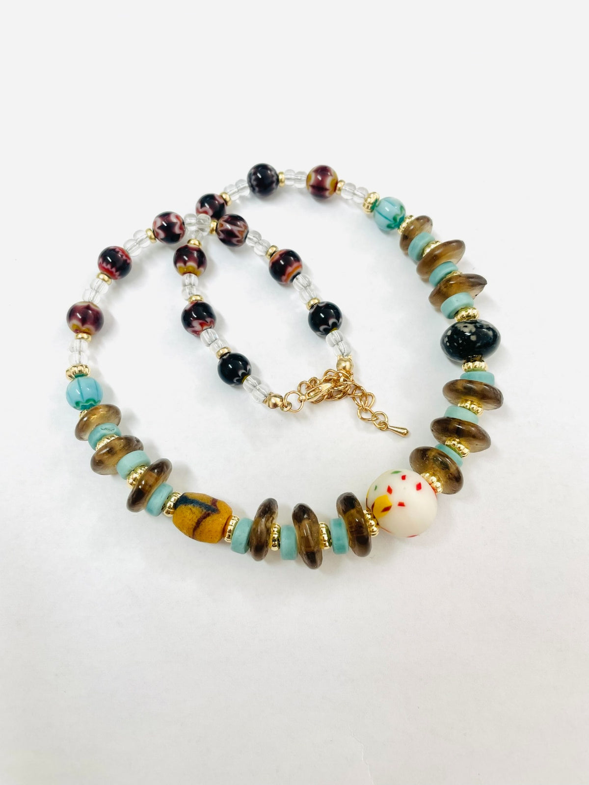 Glass Bead Necklace Blue Tone