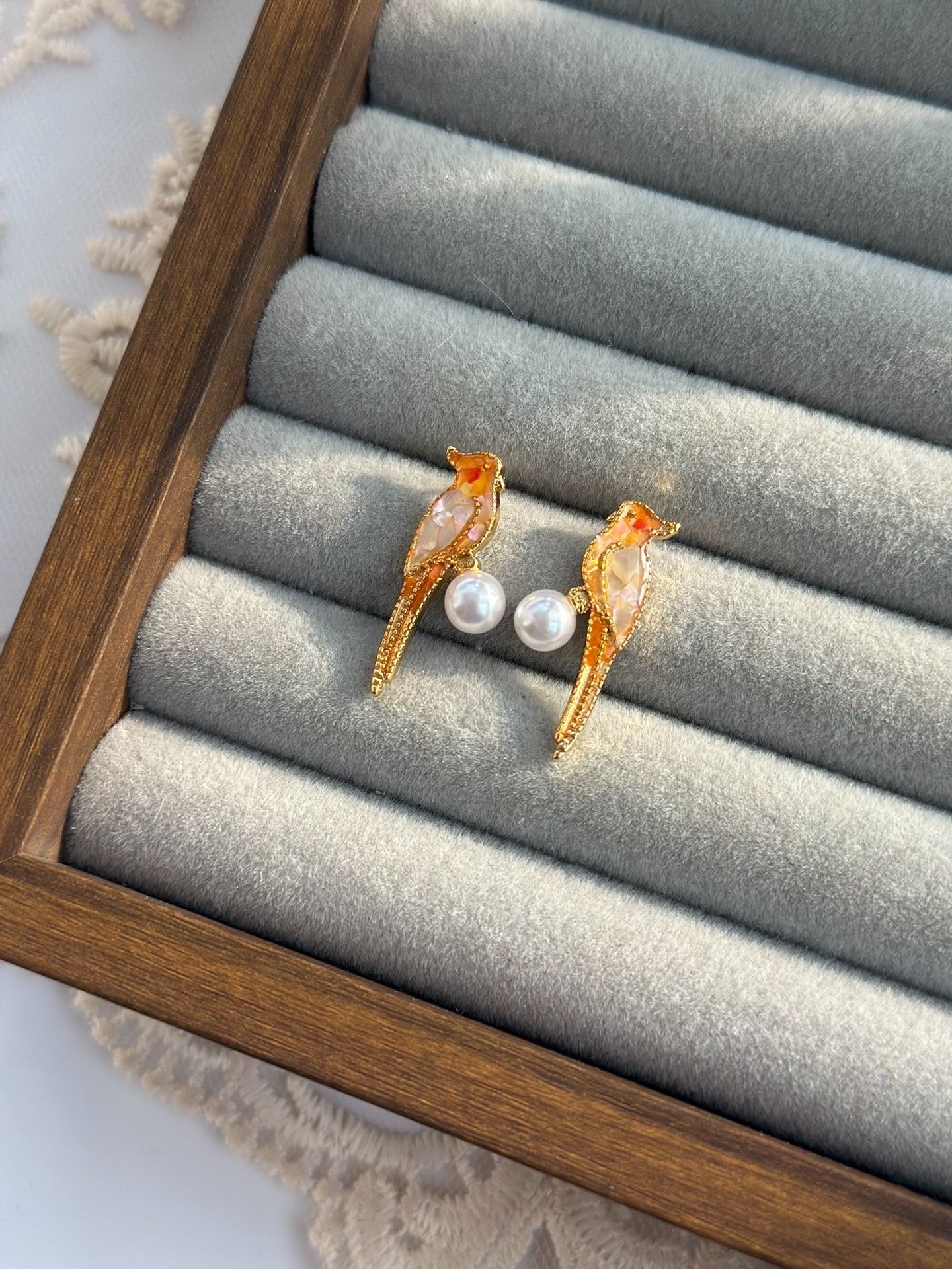 Nanday Conure Shell Inlay Earrings - Handmade 11x25.6mm