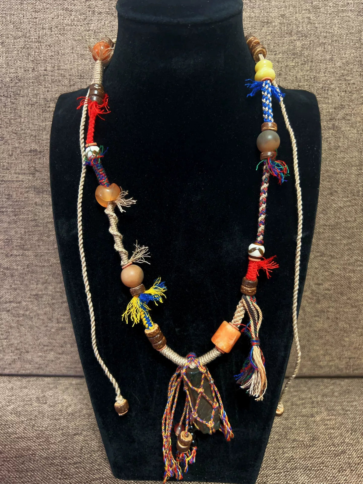 Handmade Tibetan Style Braided Cord Gobi Agate Necklace