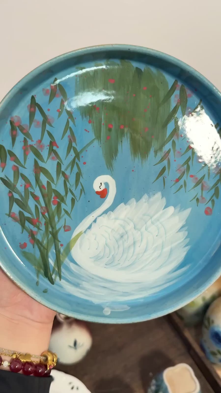 手描き 陶器プレート スワンデザイン