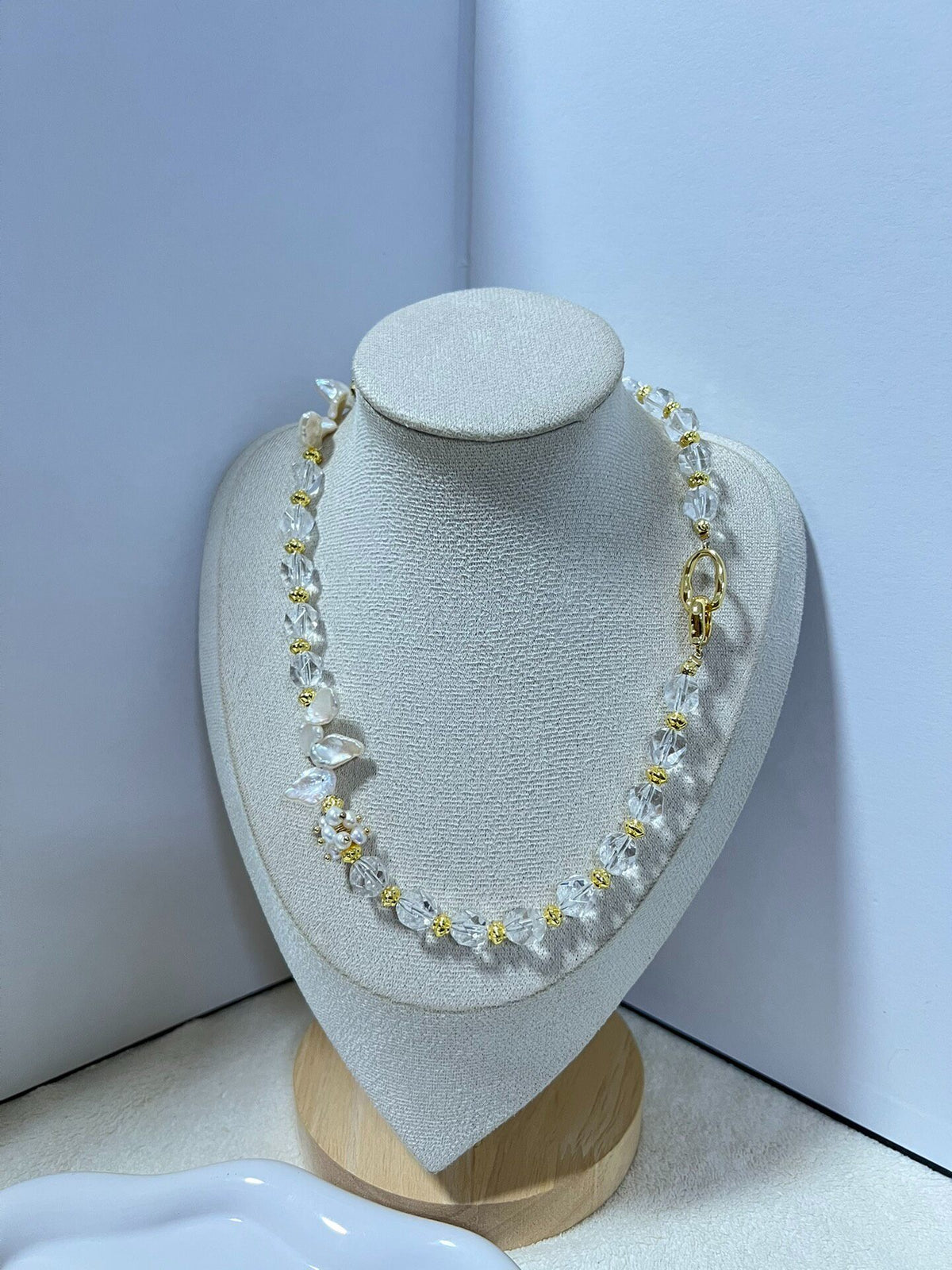 Faceted Clear Quartz Pearl Necklace