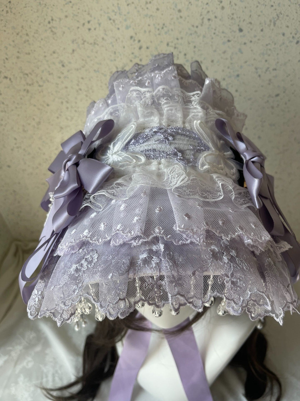 Lolita Flat Bonnet Purple White Lace