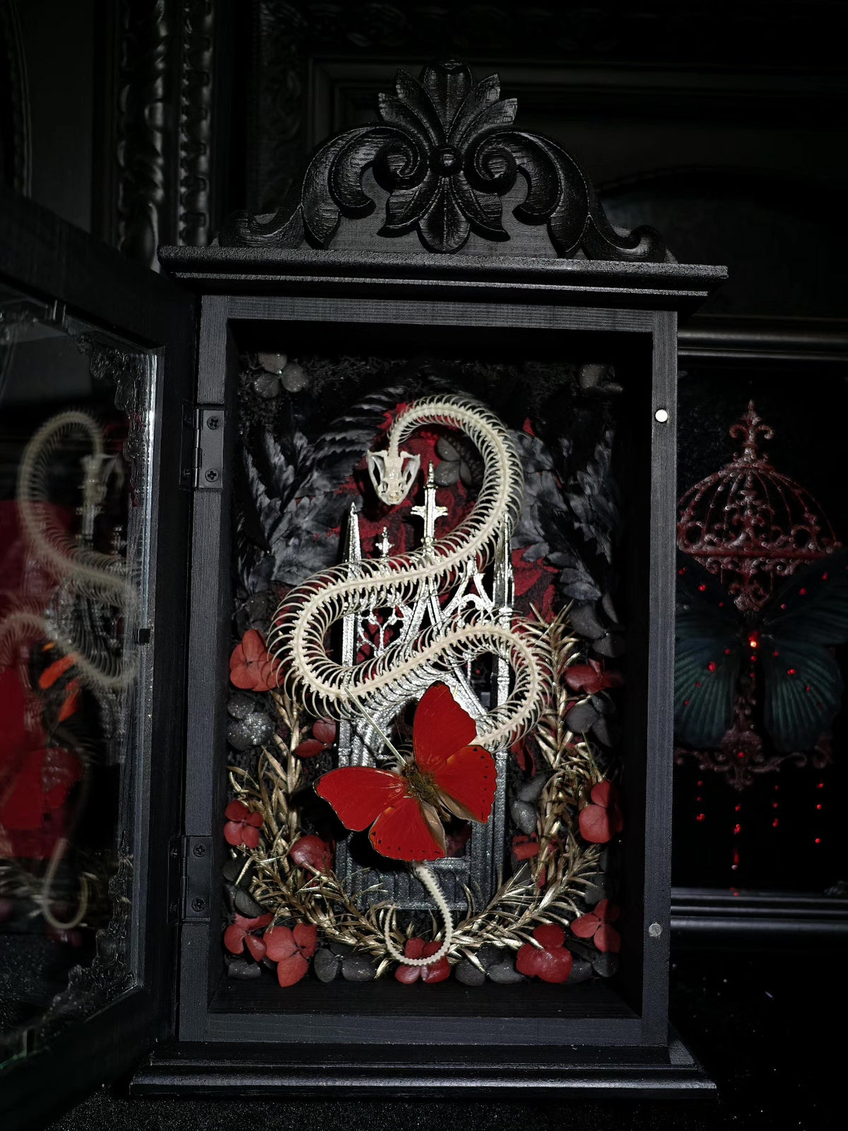 Snake Skeleton Butterfly Specimen Shadow Box Clock