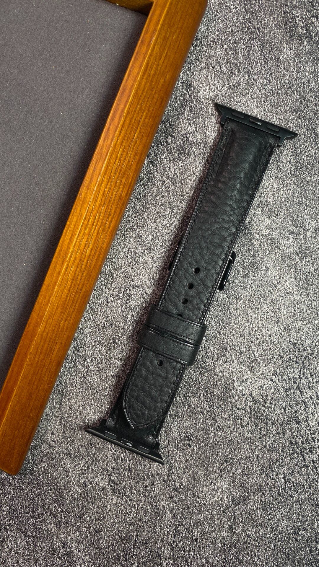 Handcrafted Leather Watch Strap Black Pebbled