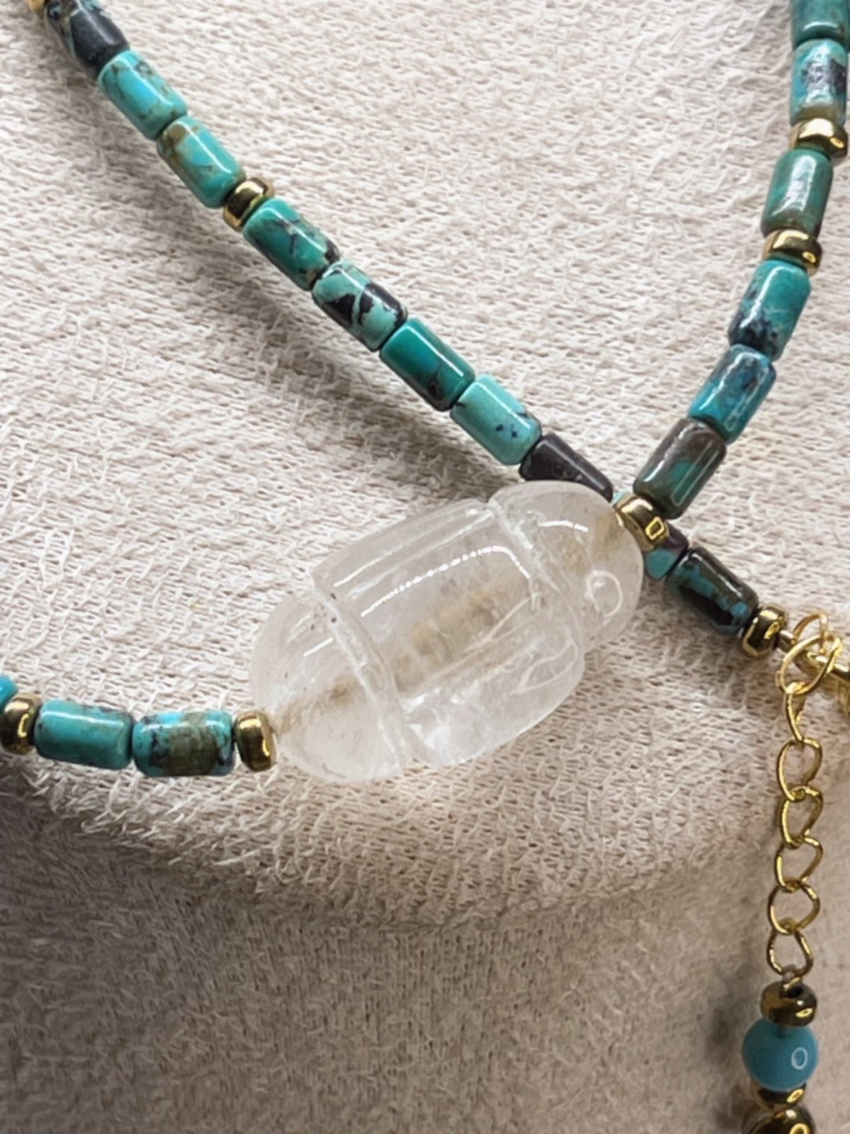 Turquoise Crystal Carved Reliquary Necklace