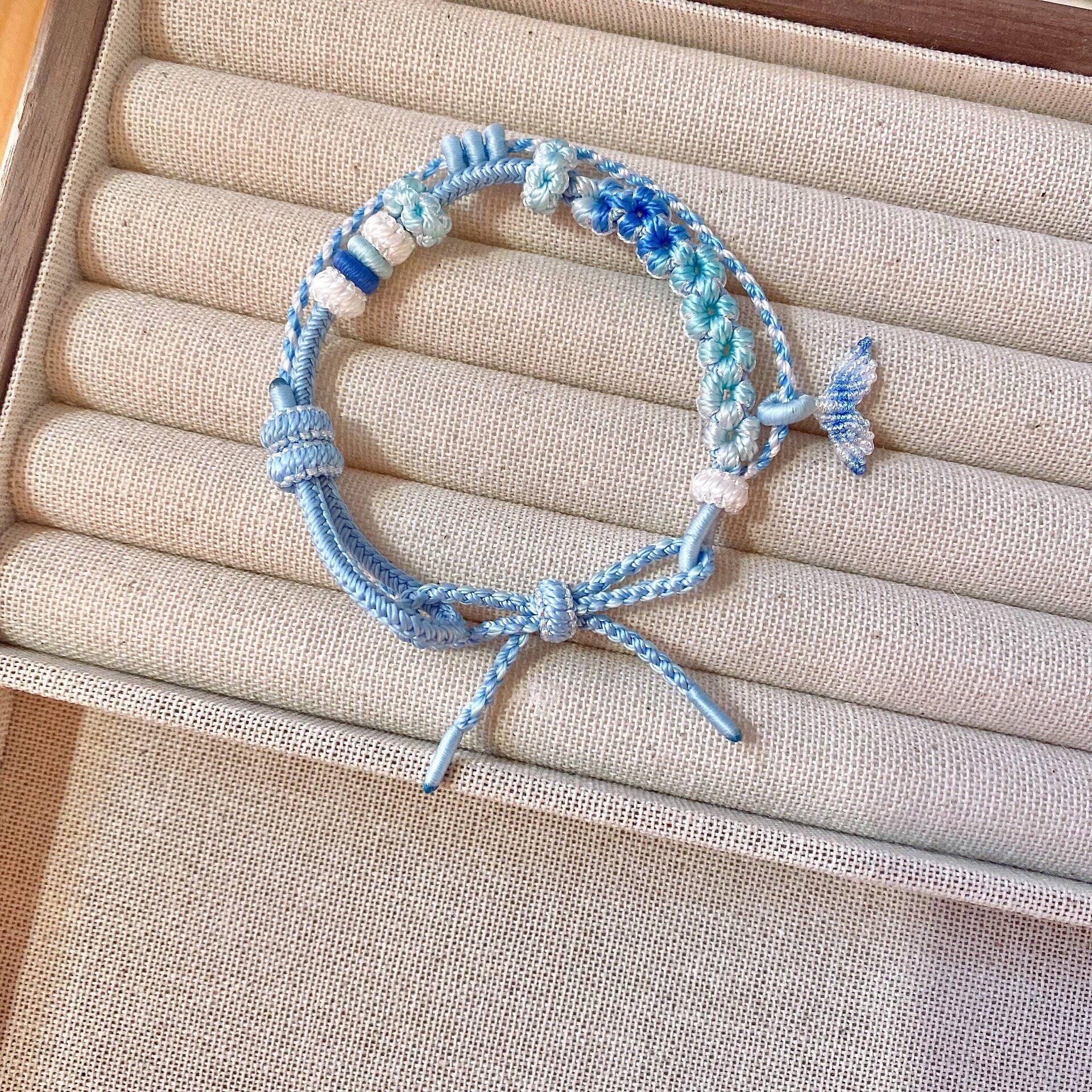 Handcrafted Two-Layer Gradient Floral Butterfly Bracelet