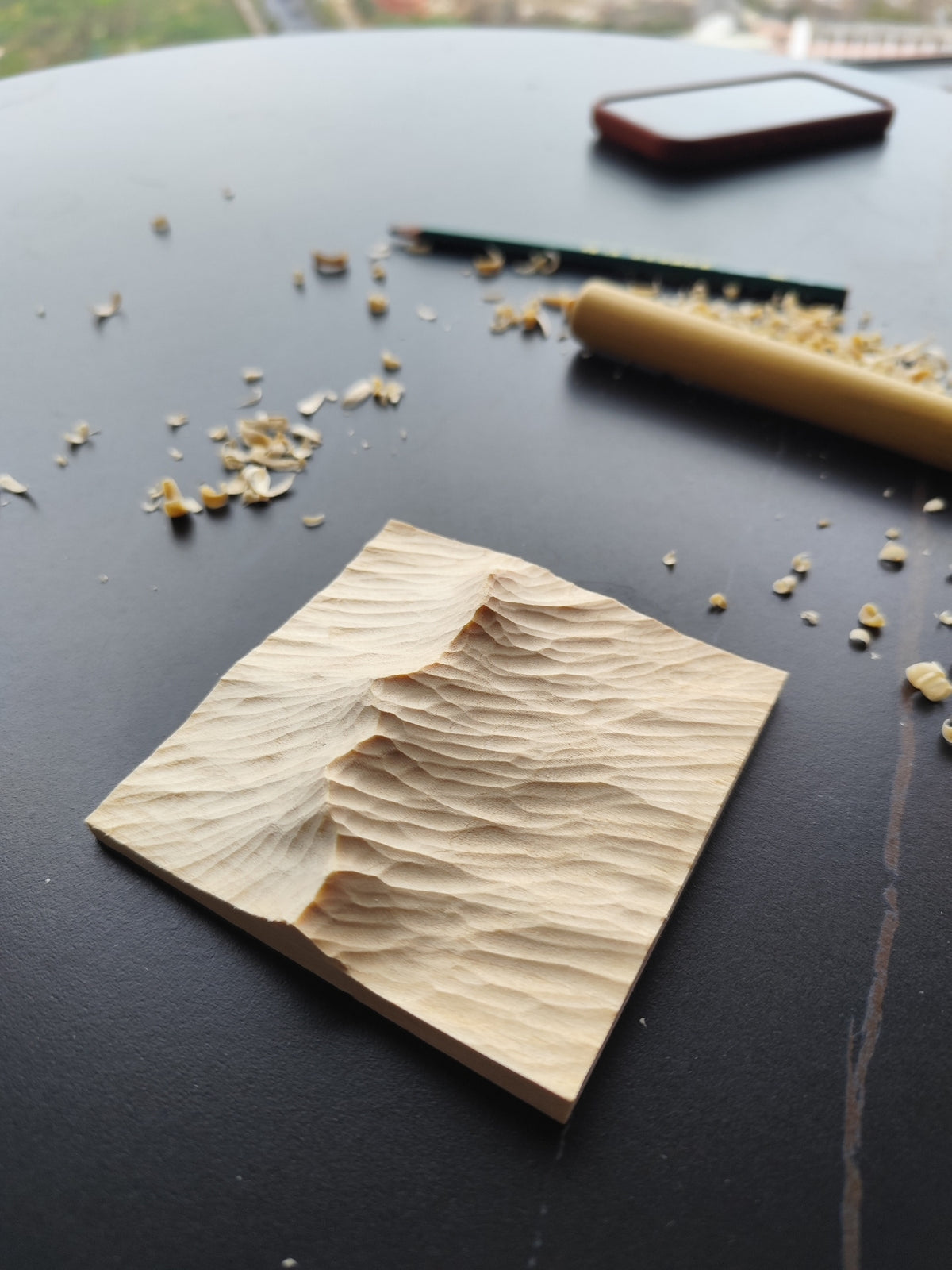 Handcrafted Basswood Mountain Relief Carving