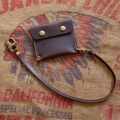 Top-Grain Leather Wallet with Brass Snap Closure and Wristlet Strap
