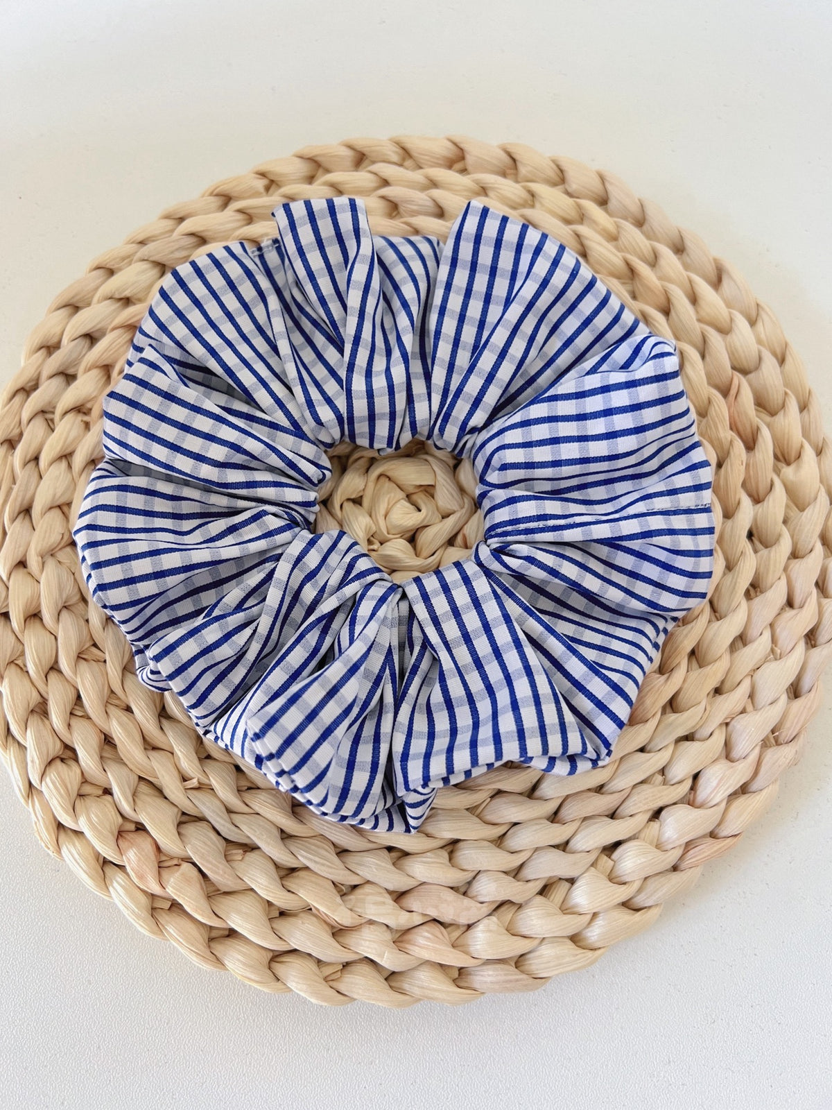 Navy Stripe Check Handmade Hair Scrunchie
