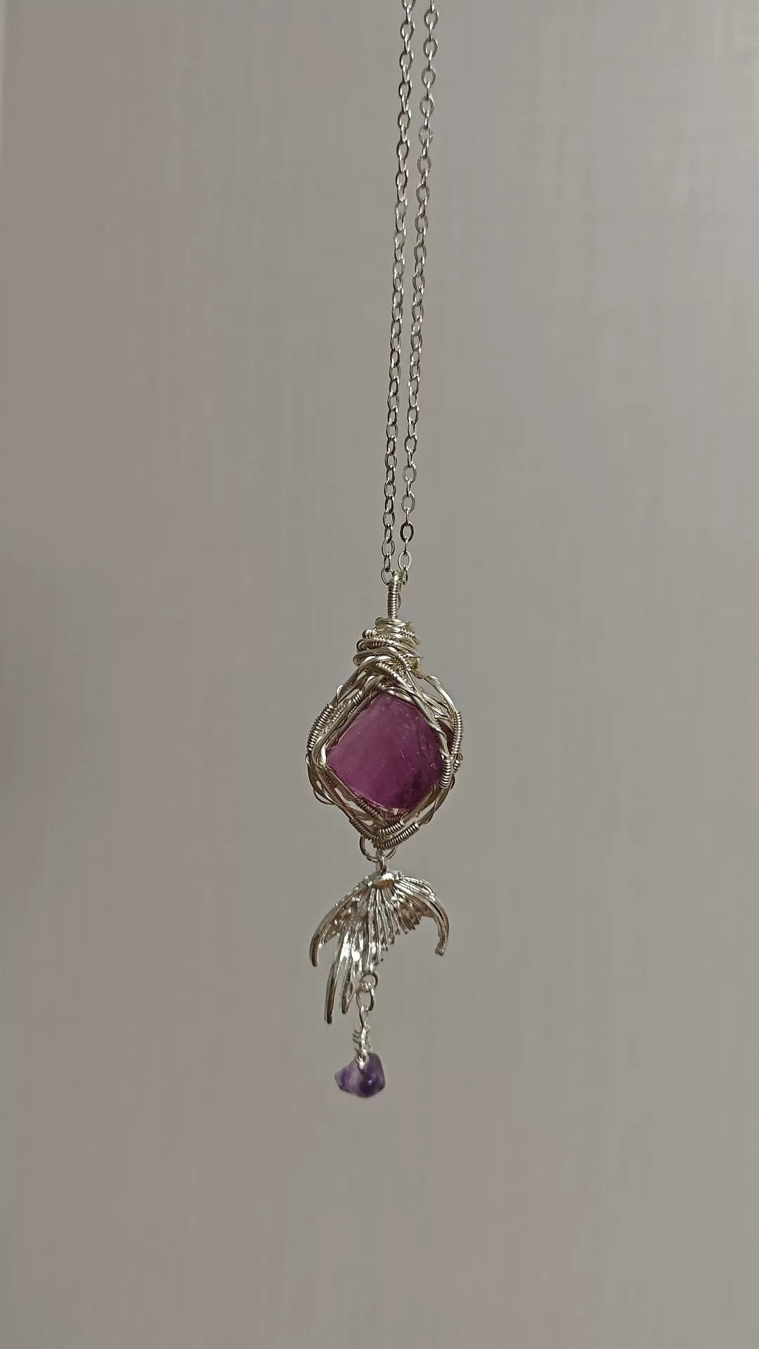 Natural Purple Fluorite Wire Wrapped Necklace