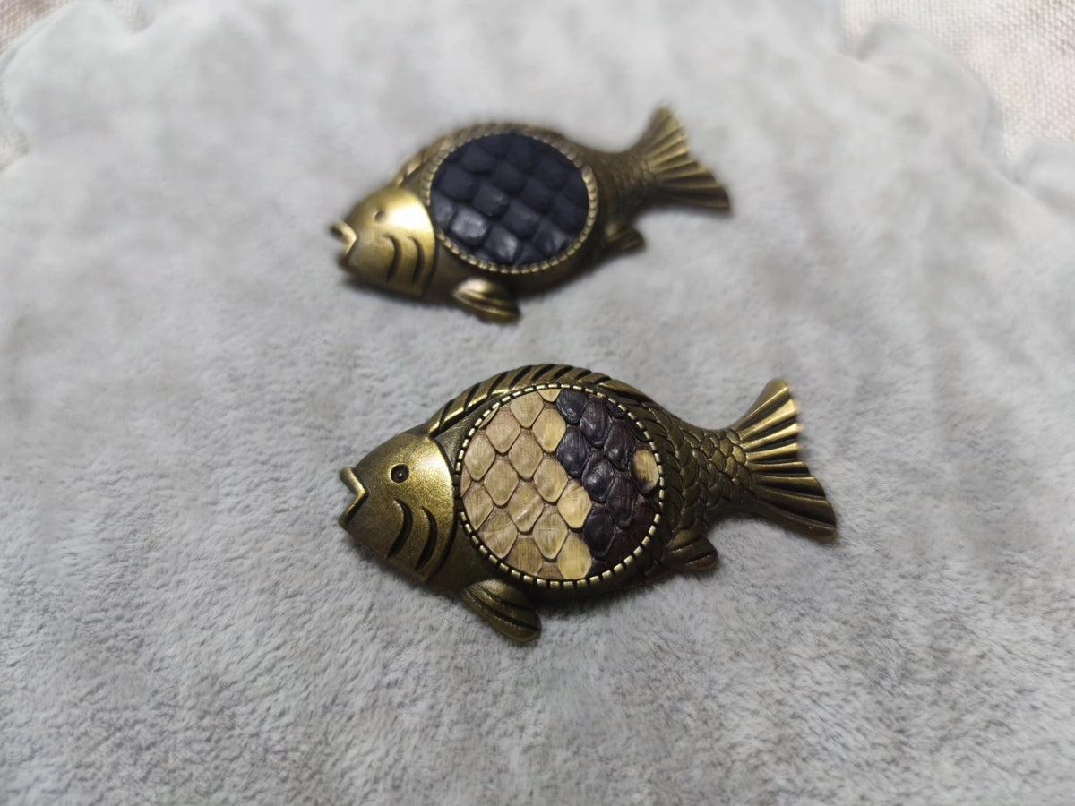 Vintage Fish Brooch with Snake Skin Inlay