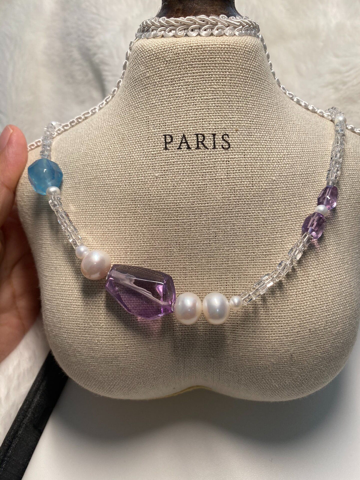 Amethyst Aquamarine Pearl Gemstone Necklace
