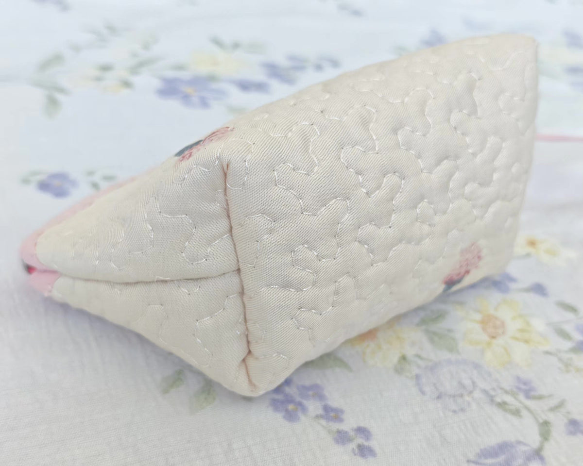 Handmade Quilted Shell Pouch with Crochet Applique