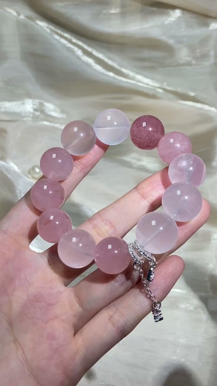 Pink Crystal Strawberry Quartz Beaded Bracelet