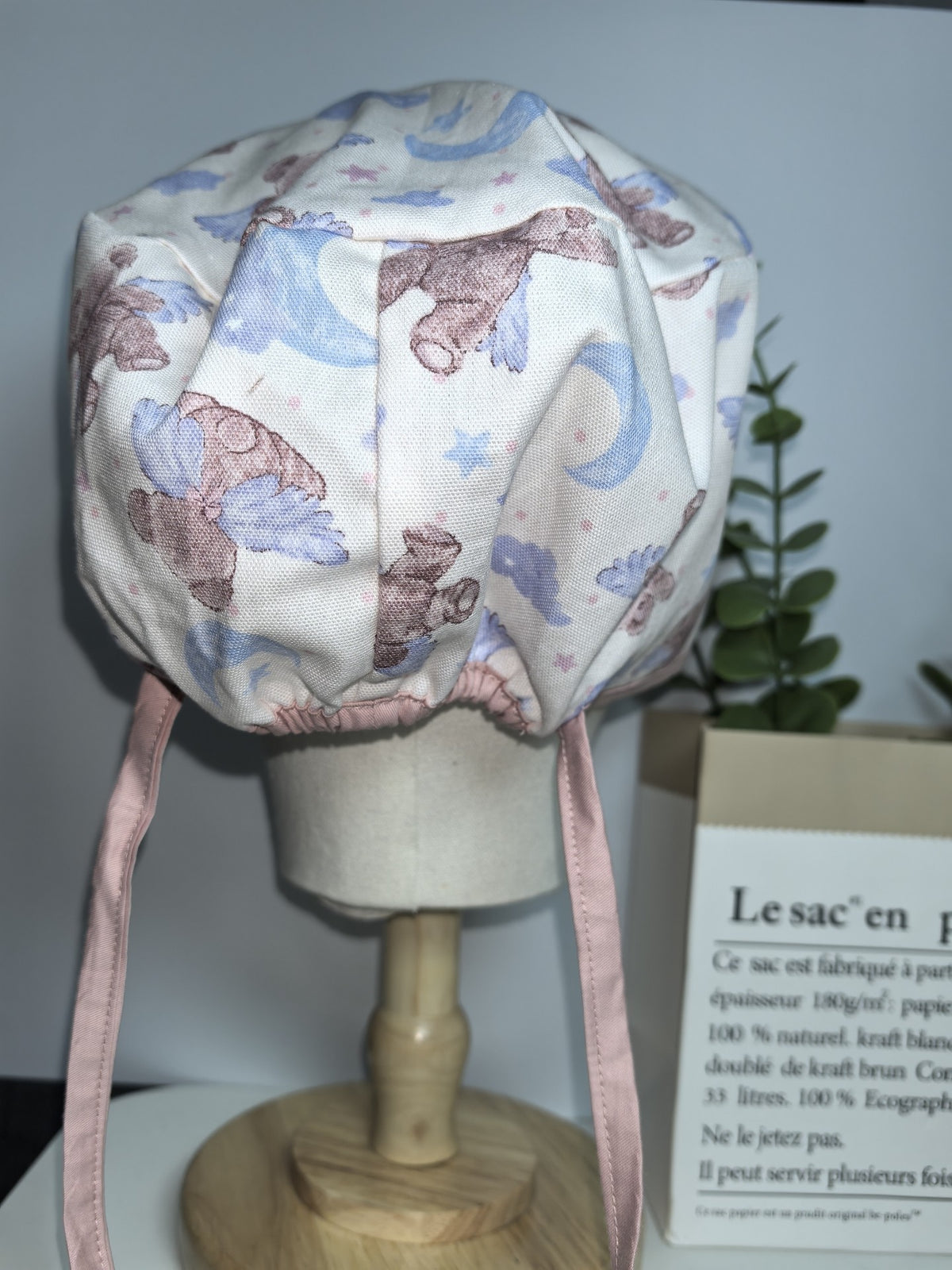 Gorro quirúrgico de algodón puro con estampado de oso