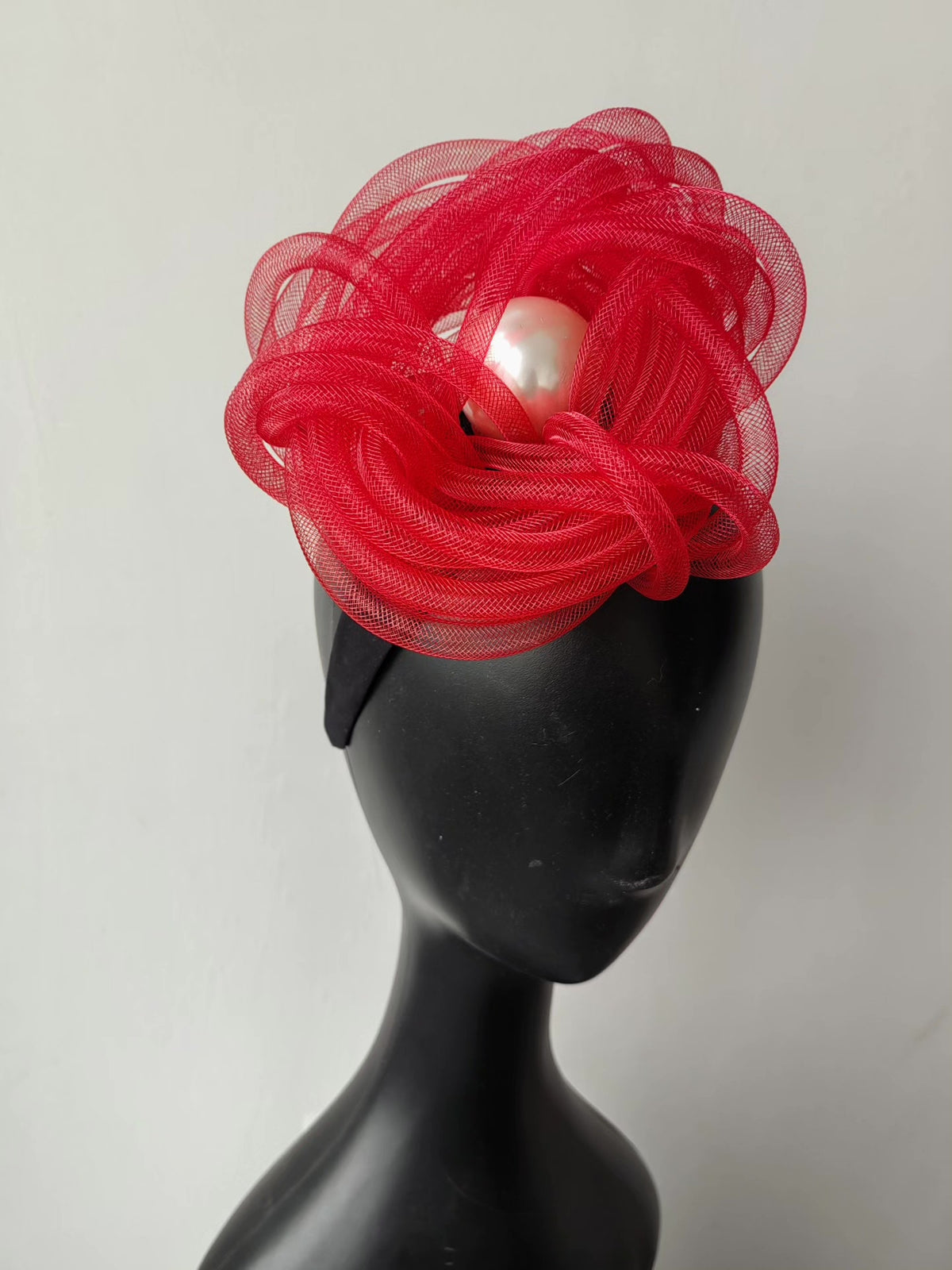 Red Nest Mesh Fascinator Headband with Egg