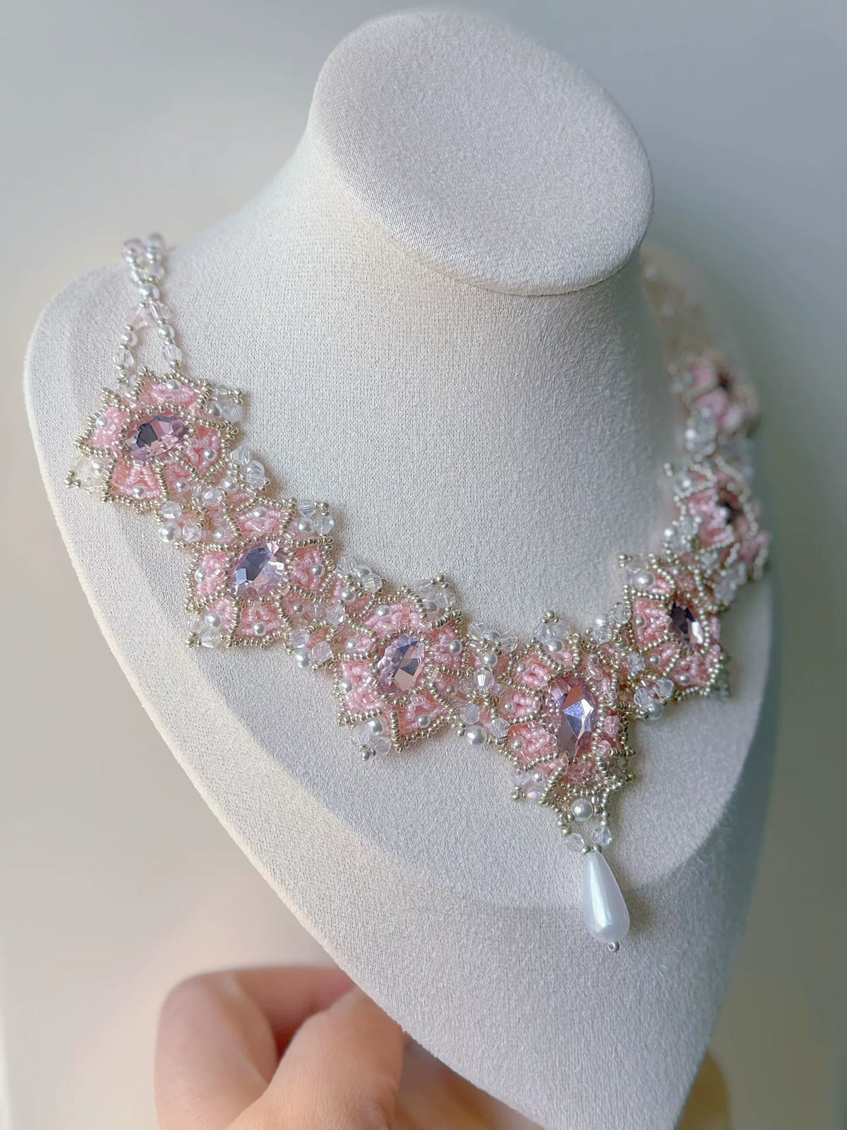 Roze Kralen Bloem Bib-ketting