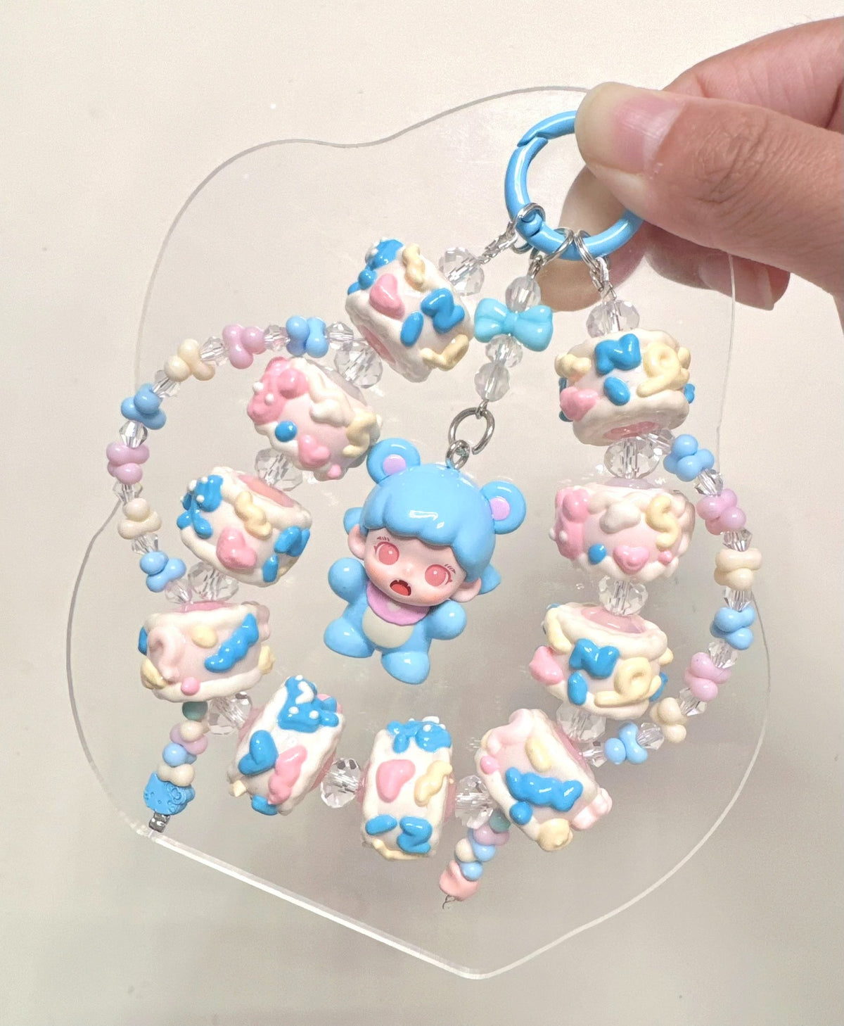 Pastel Blue Character Cake Bead Phone Strap Charm