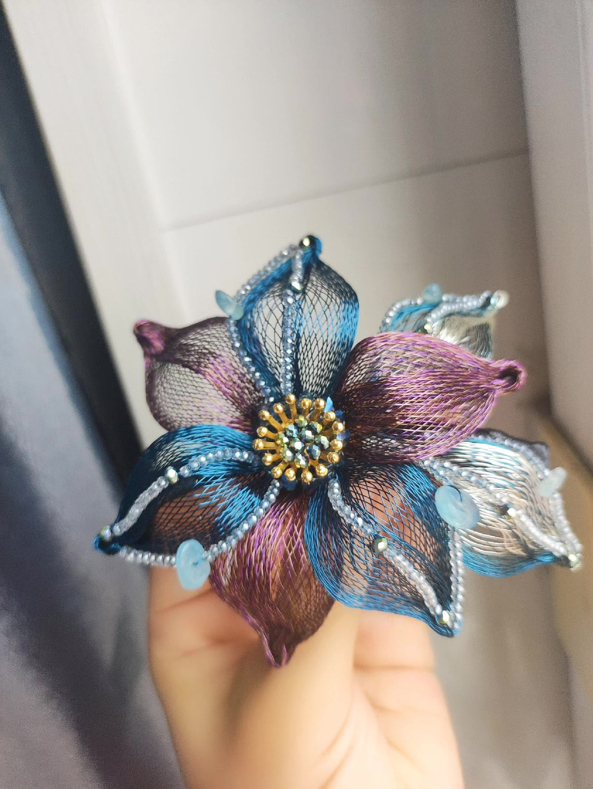 Aquamarine Floral Side Clip Hair Accessory