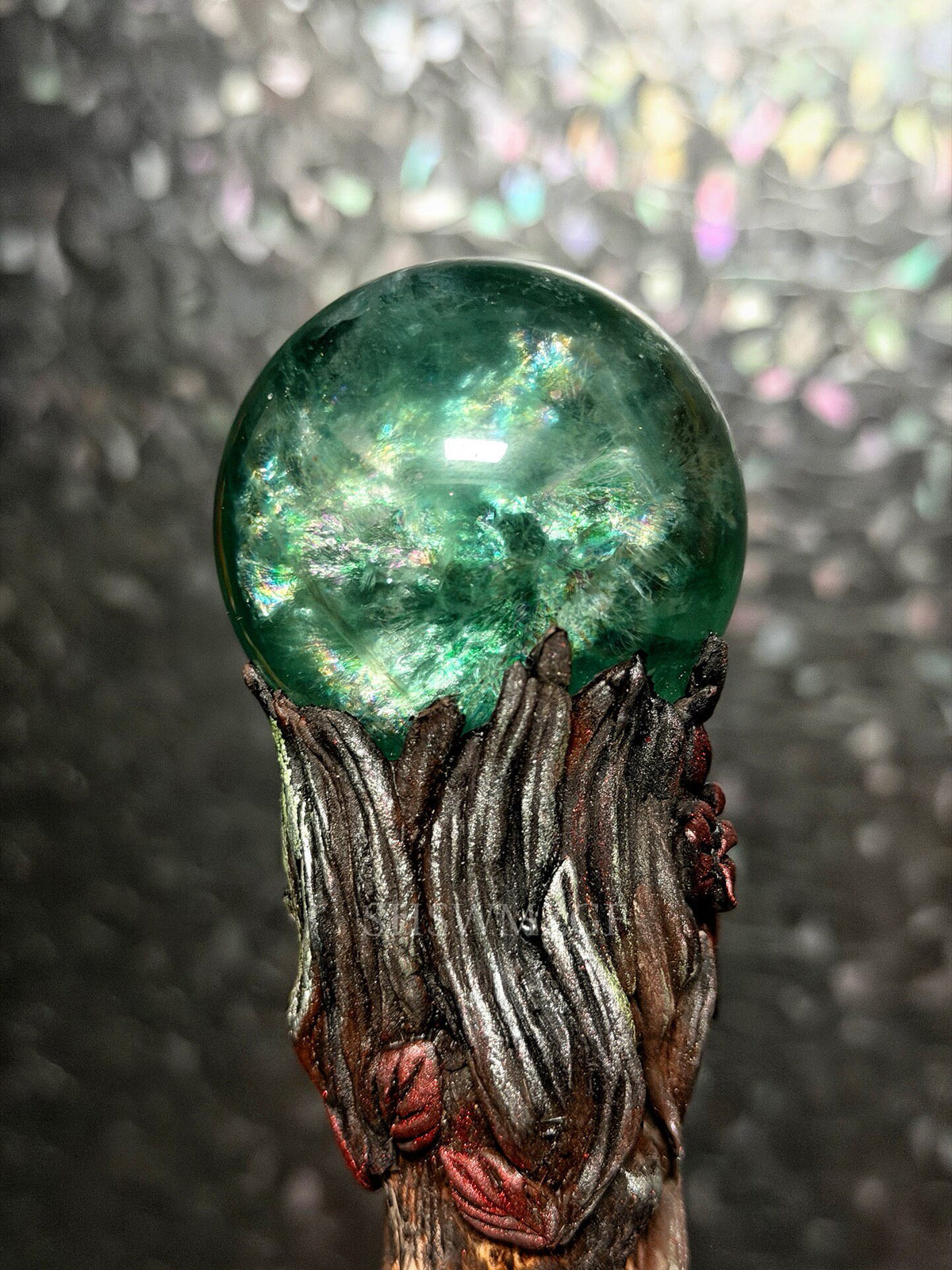Decorative Staff with Green Fluorite Sphere