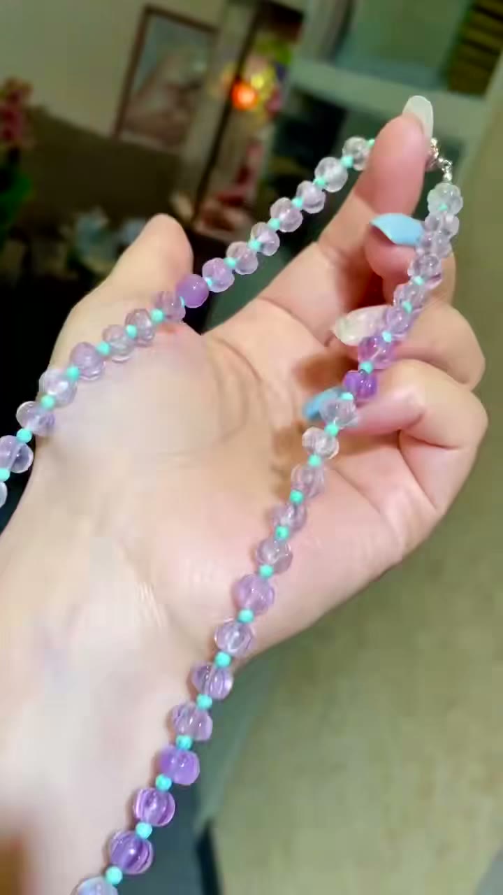 Faceted Pumpkin Amethyst Necklace with Turquoise Spacers