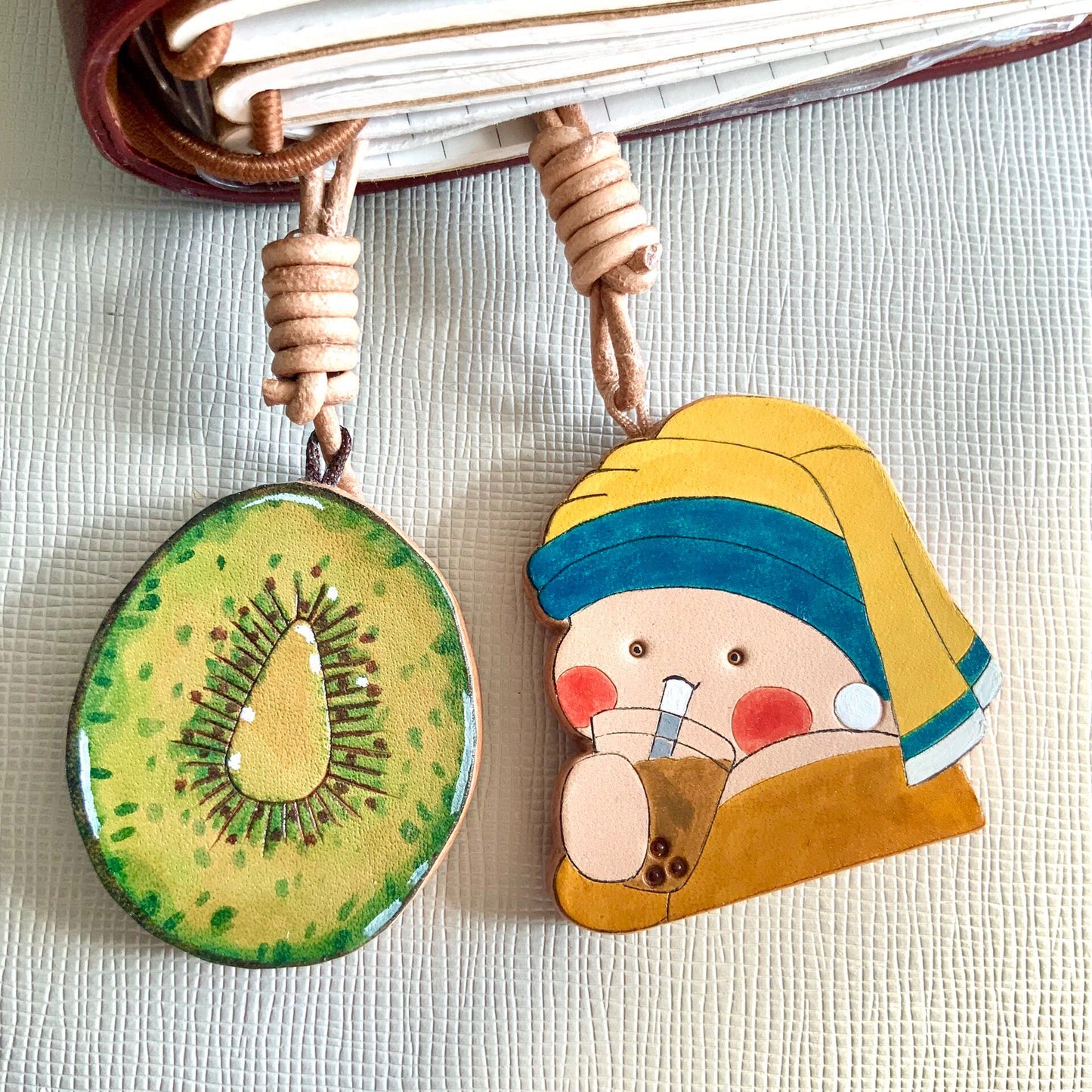Set of 3 Hand-Painted Vegetable-Tanned Leather Charms