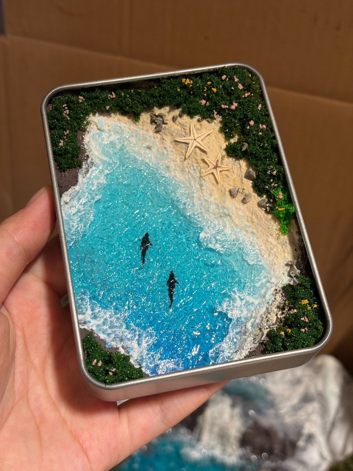 Miniature Coastal Diorama in Silver Tin