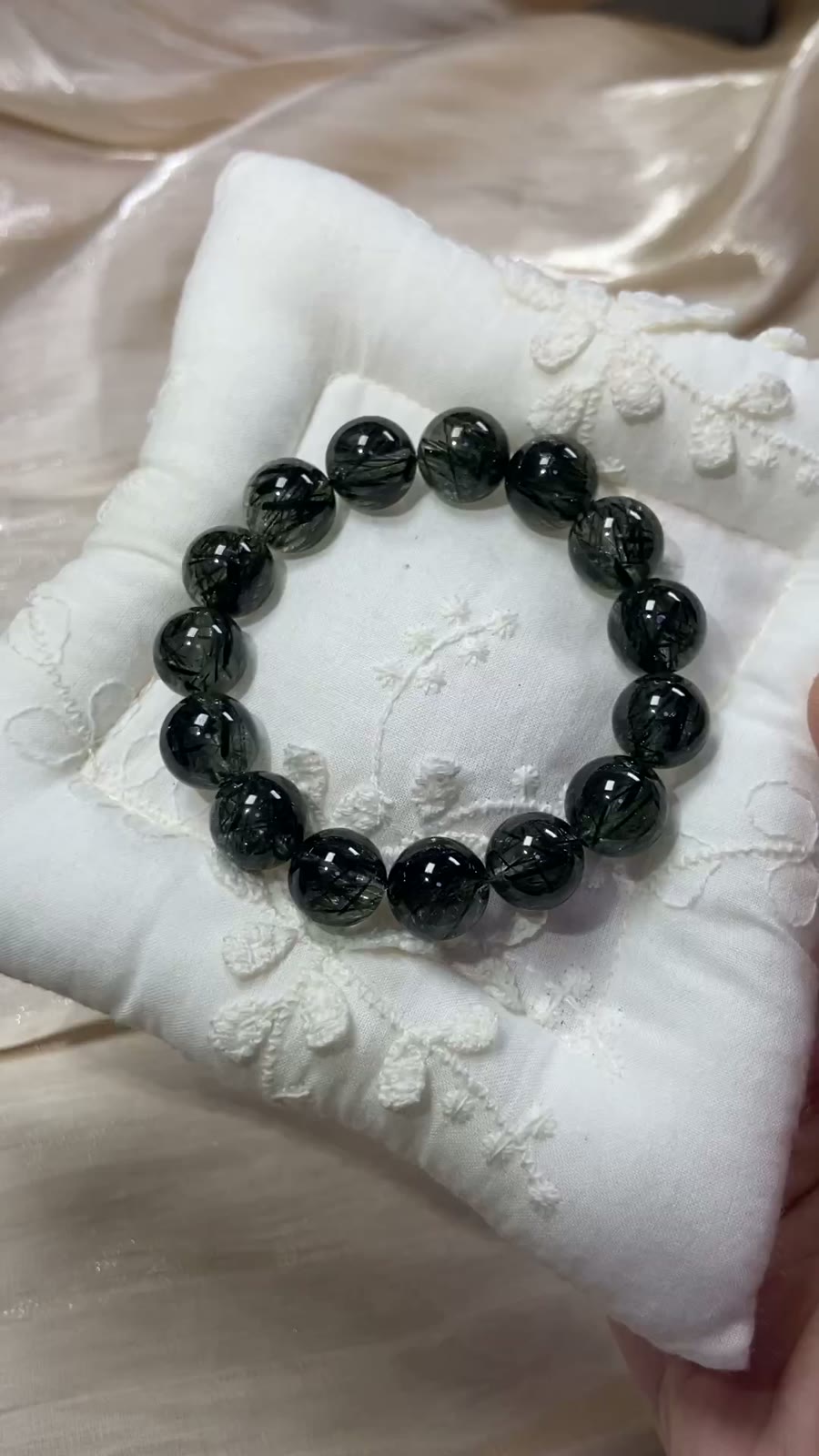 Natural Green Rutilated Quartz Beaded Bracelet 12.5mm
