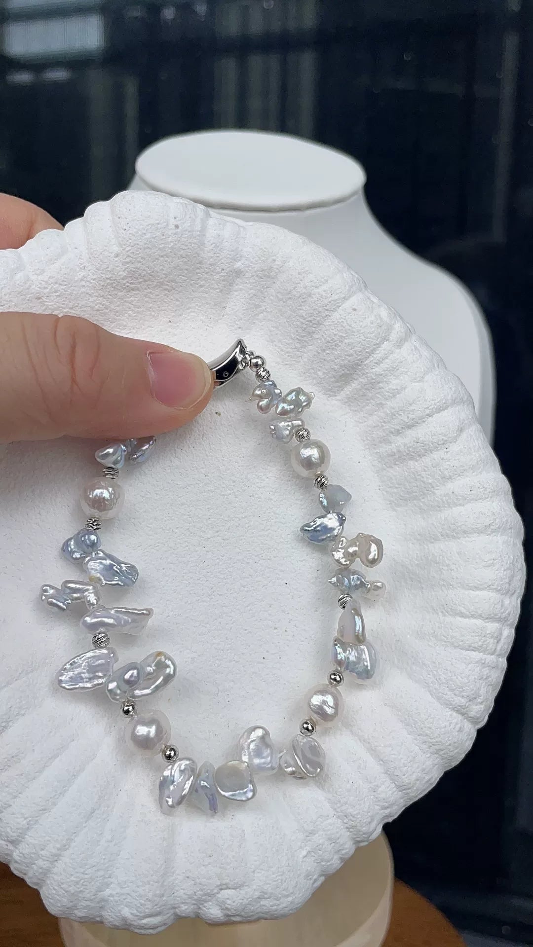 Baroque Freshwater Pearl Bracelet Silver Blue