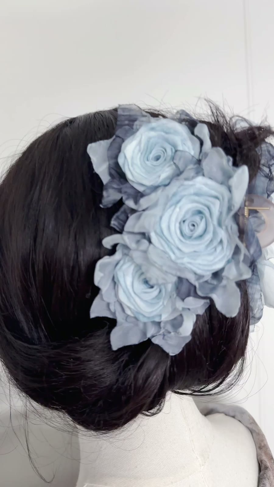 Handcrafted Blue Rose Fabric Hair Clip