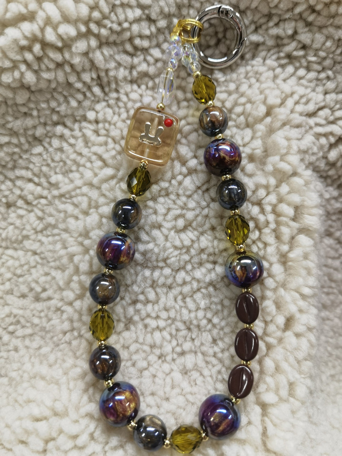 Handcrafted Beaded Coffee Bean Rabbit Phone Charm
