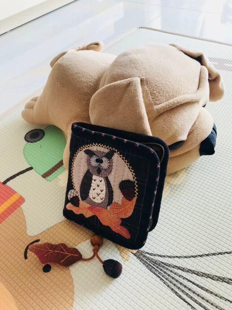 Handmade Patchwork Zip Wallet Owl Applique