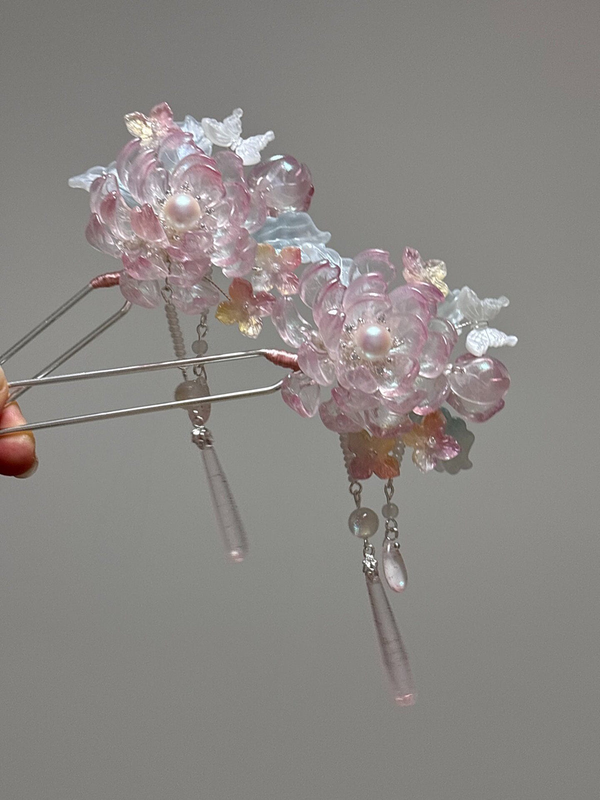 Liuli Floral Hairpin Set with Pearl Accents