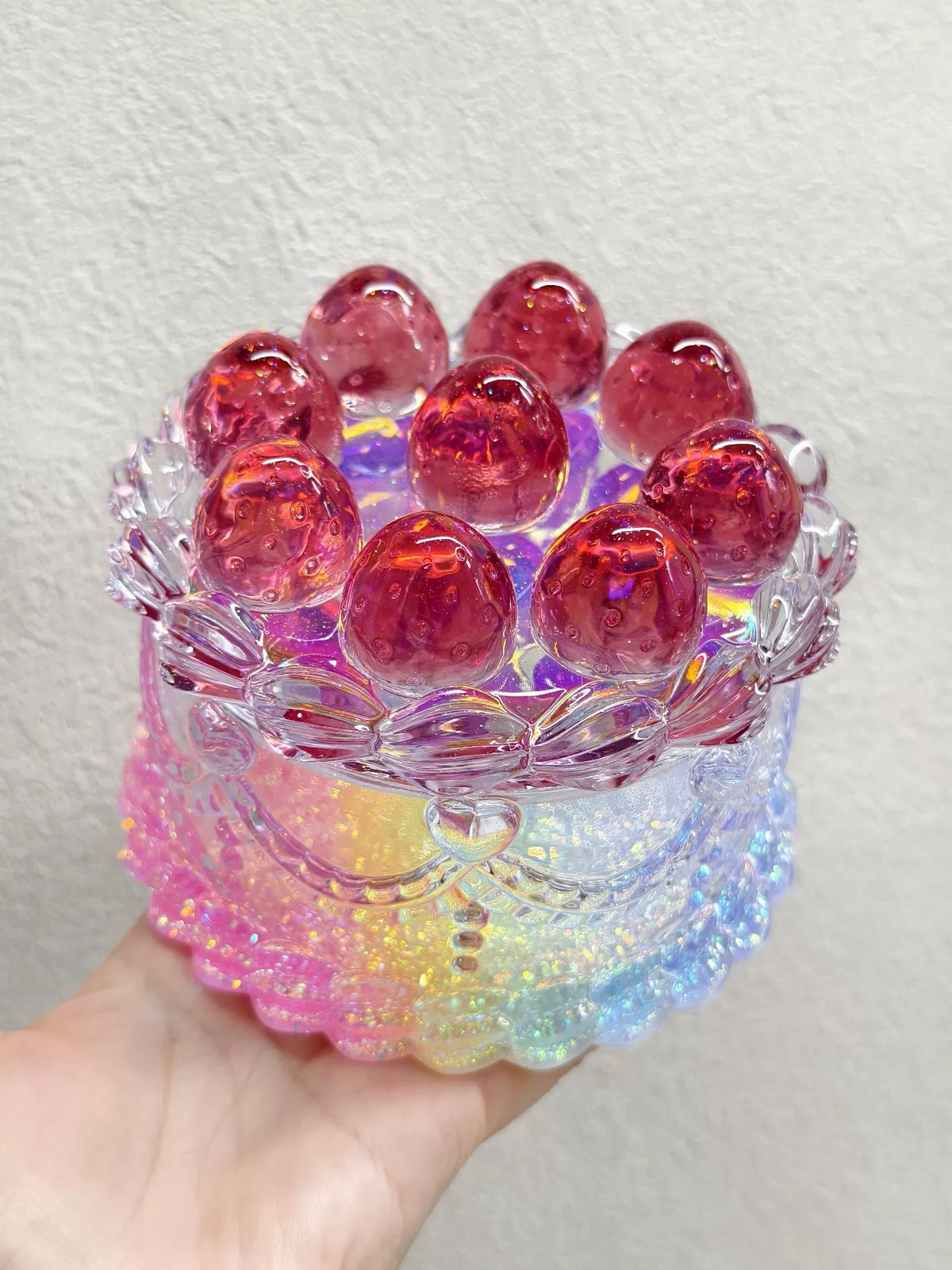 Resin Strawberry Cake Storage Box