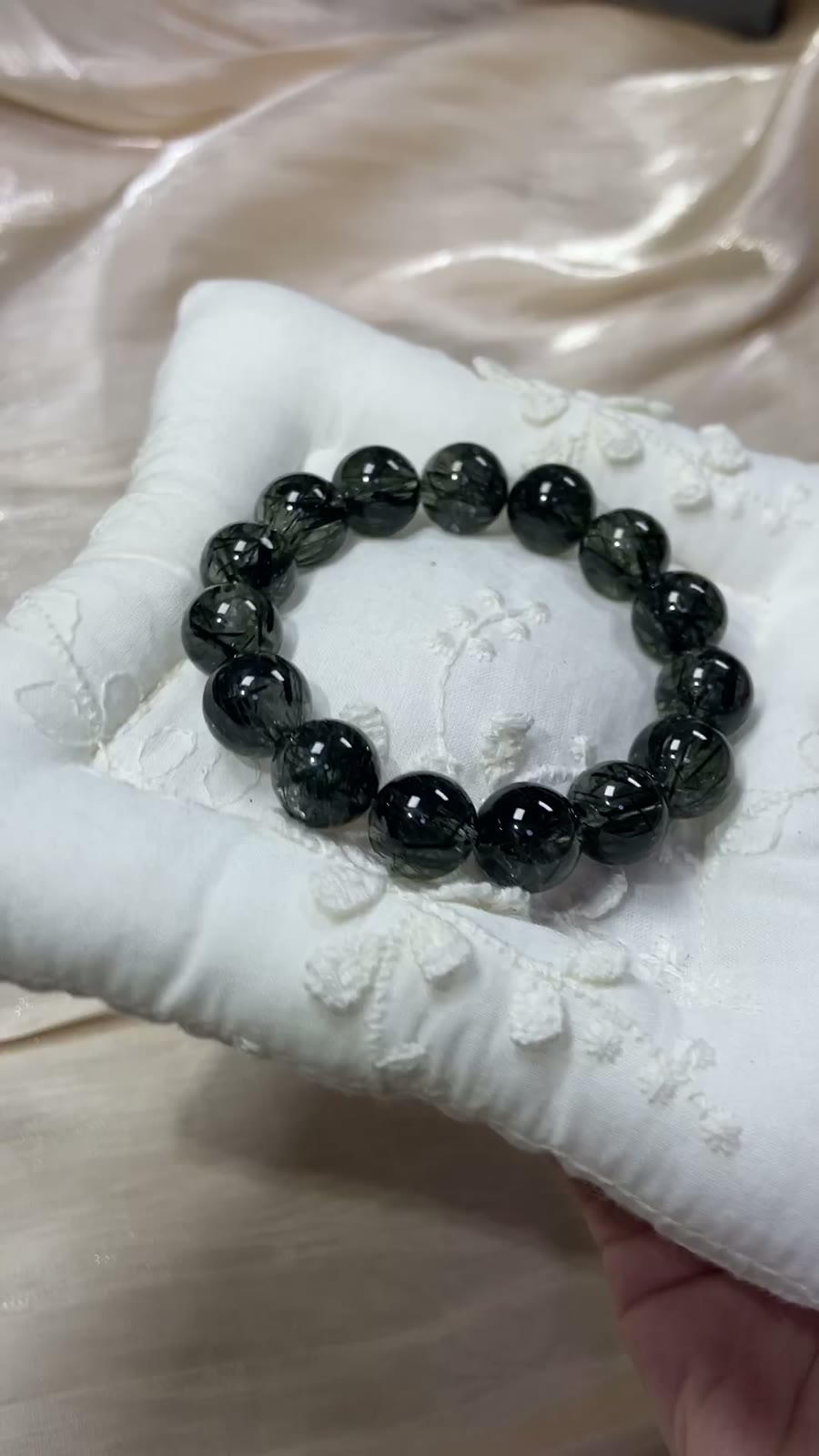 Natural Green Rutilated Quartz Beaded Bracelet 12.5mm
