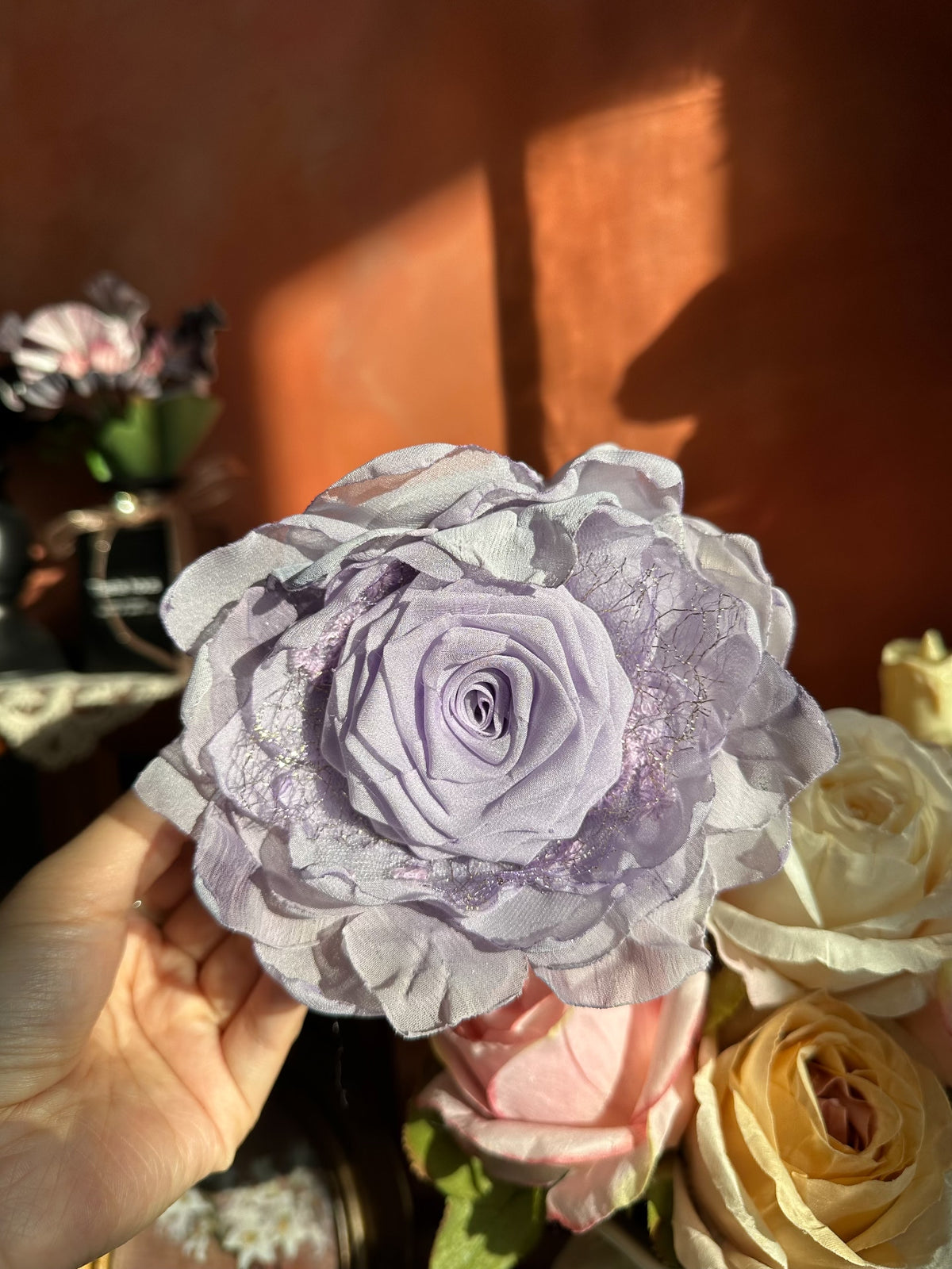Handcrafted Lavender Fabric Rose Hair Clip