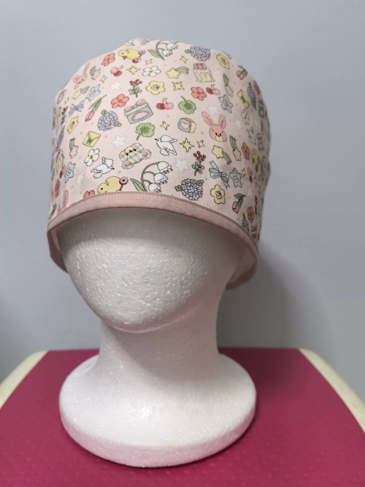 Mini gorro quirúrgico de algodón con ribete rosa viejo