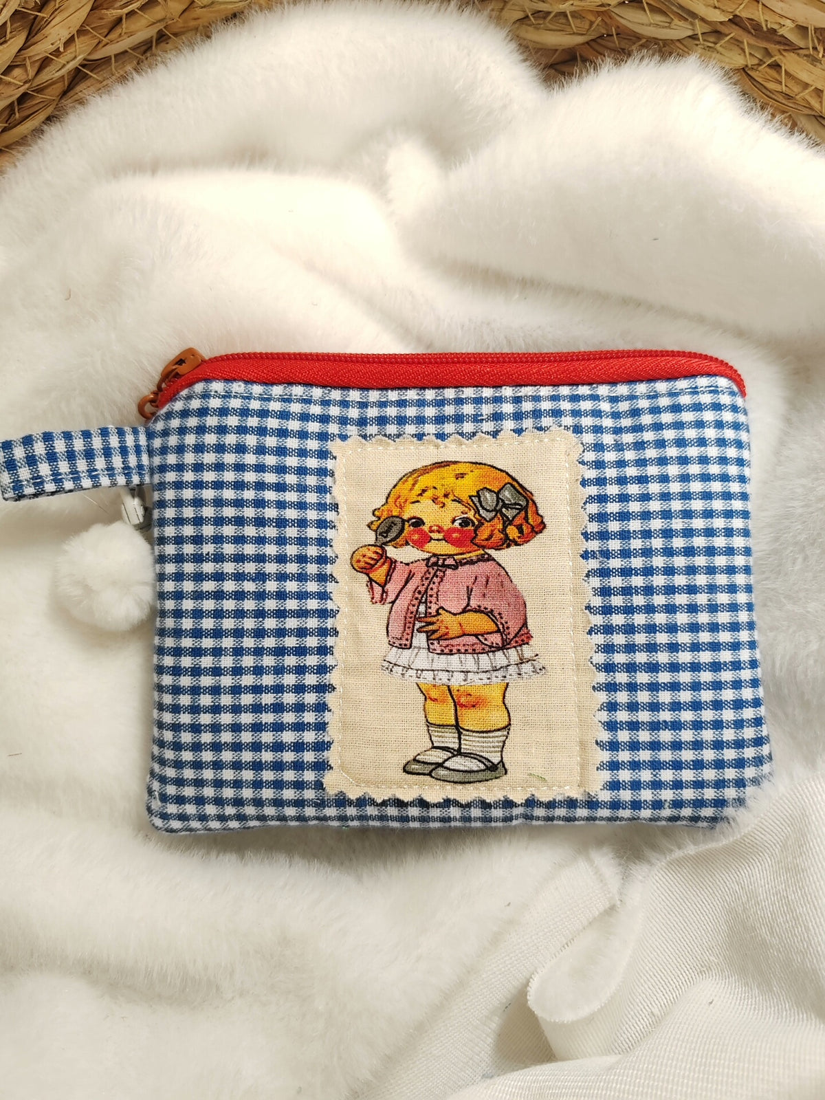 Porta Moedas de Tecido Vichrez Azul Feito à Mão
