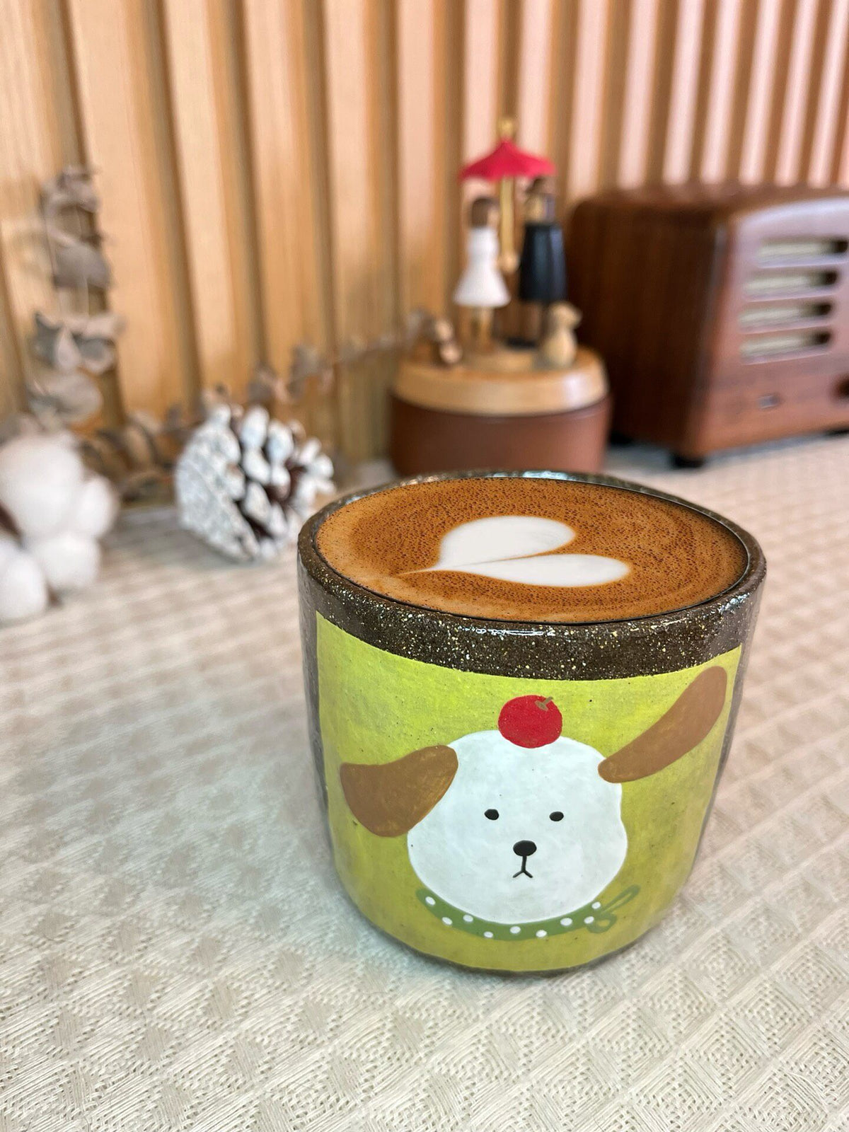 Handmade Black Clay Dog Face Cup 280ml