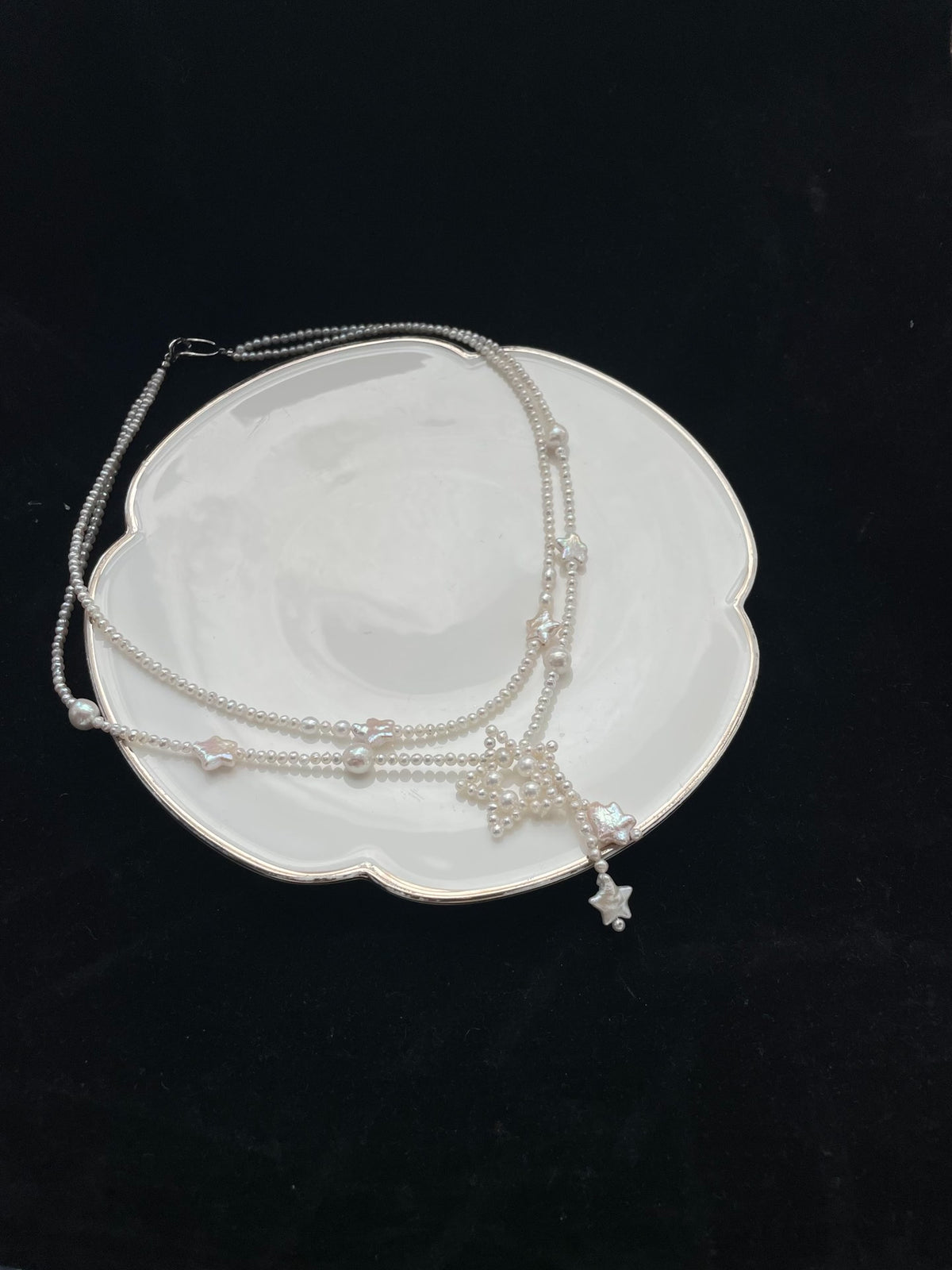 Natural Pearl Double Layer Star Pendant Necklace
