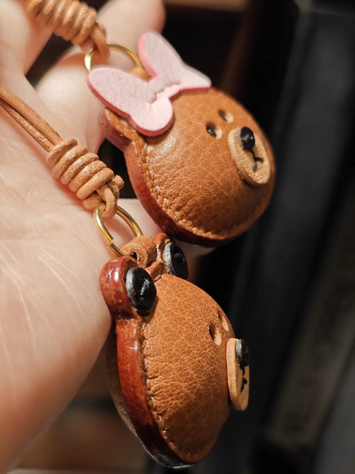 Handmade Brown Bear Leather Bag Charm