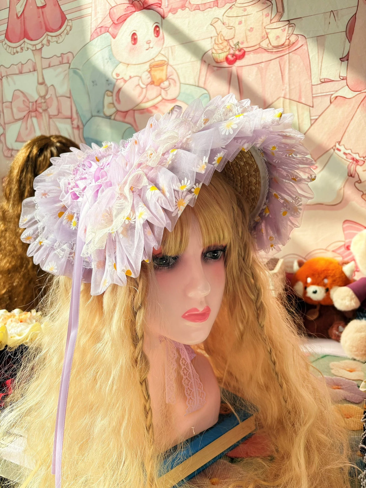 Sombrero Lolita de tul de lavanda hecho a mano